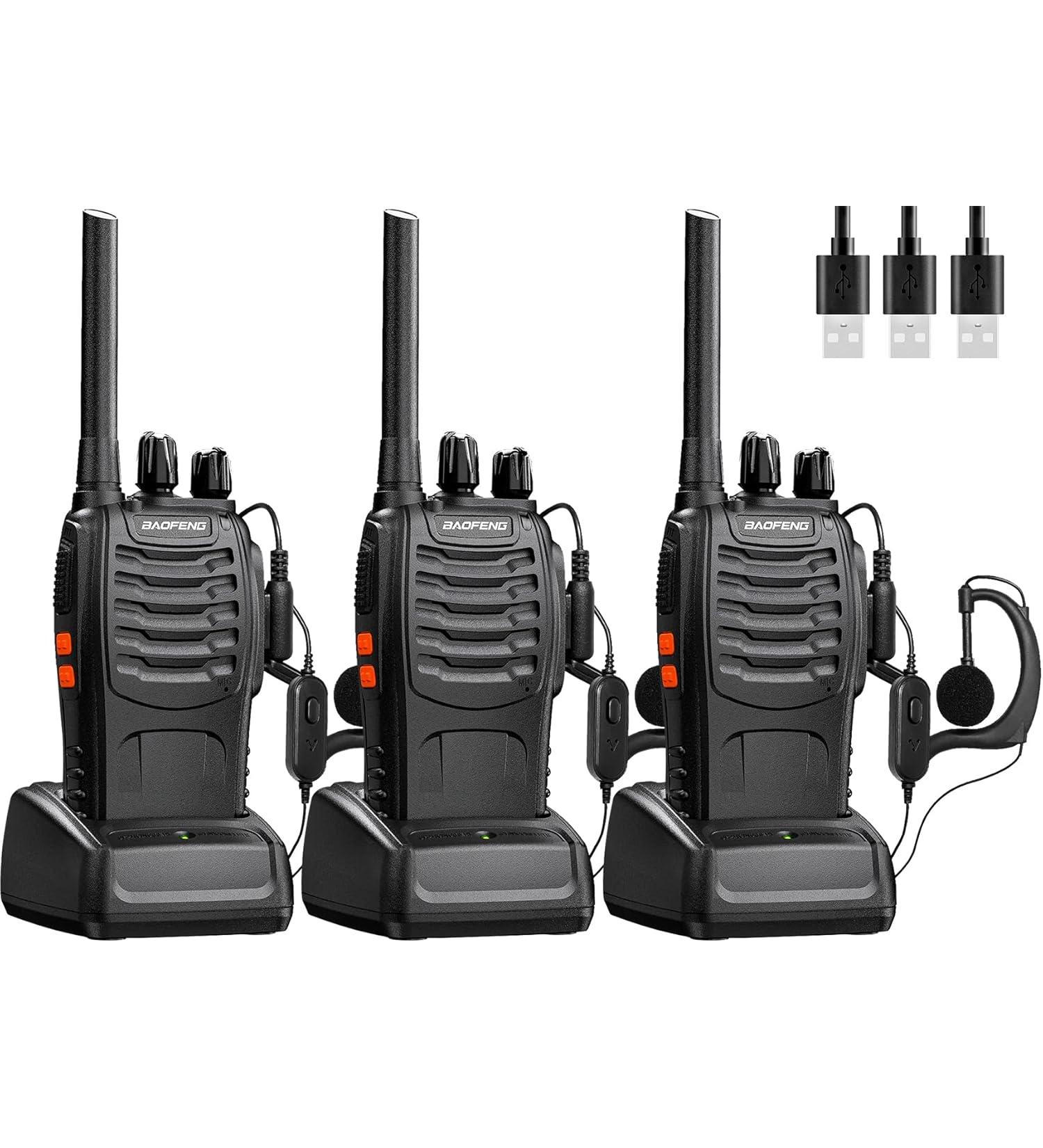 BaoFeng Walkie Talkies Long Range Rechargeable Walkie Talkie Set Portable Handheld 16Channels Two Way Radio with Earpiece 3 pcs - Buy Online on GoSupps.com