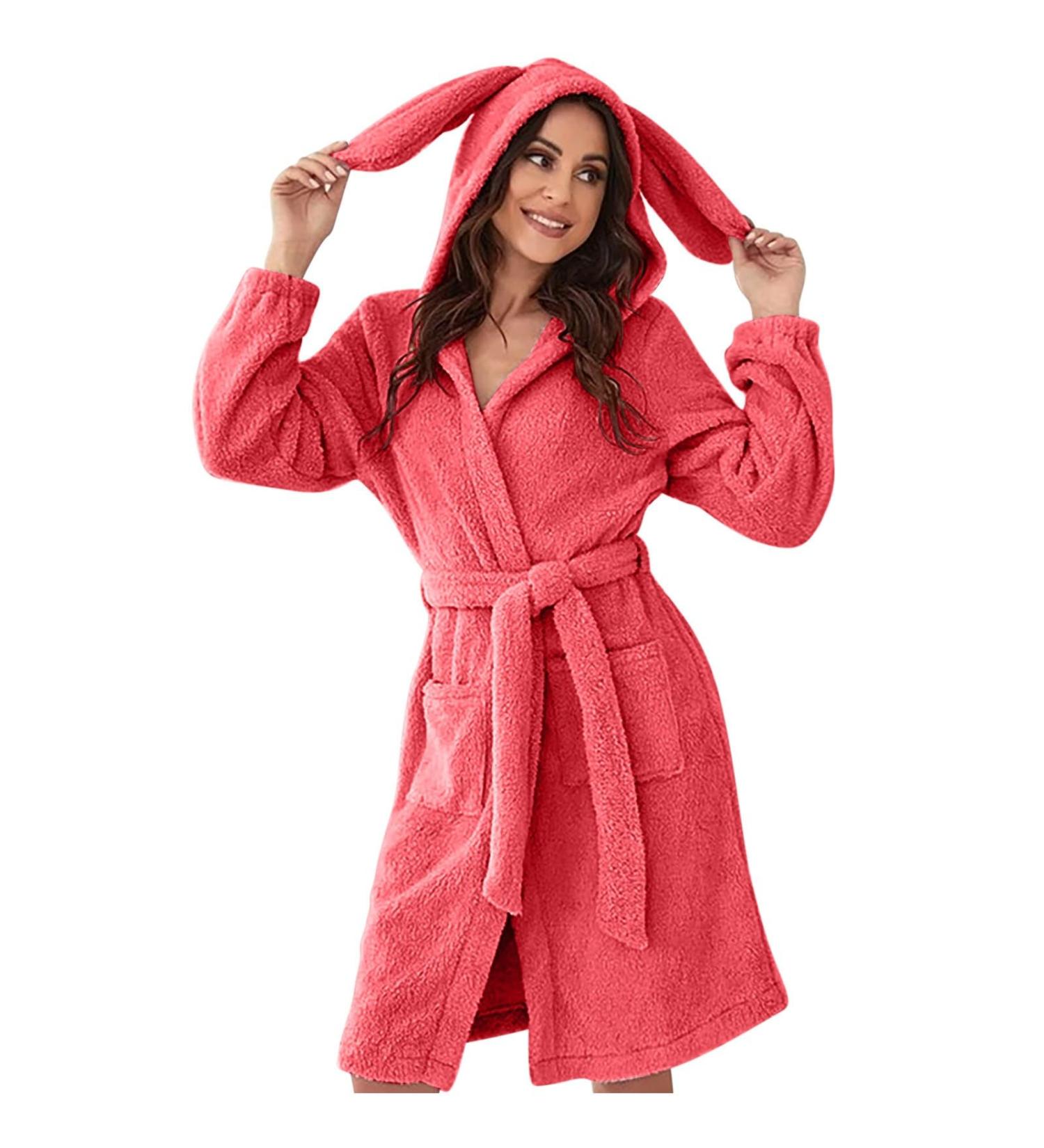iOoppek Satin Nightdress with Rhinestone Print | Padded Hooded Jacket & Zipper Women's Sleeping Robe - Red XXL | International Shipping Available - Buy Online on GoSupps.com