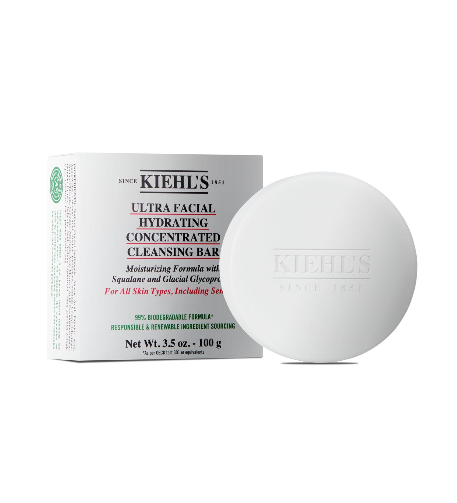 Kiehl's Ultra Facial Cleansing Bar - Hydrating Face Cleanser with Squalane All Skin Types Travel-Friendly Biodegradable - 3.5 oz - Buy Online on GoSupps.com