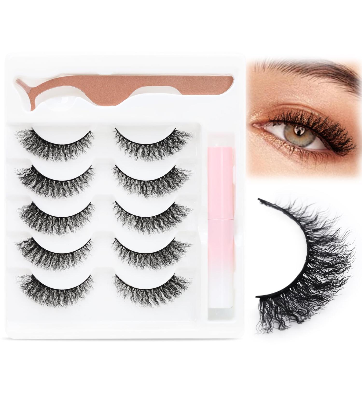 EMEDA Natural False Eyelashes - 3D Wispy Wool Curl Cat Eye Lashes for Beginners | 5 Pairs with Glue (6-12mm - Buy Online on GoSupps.com