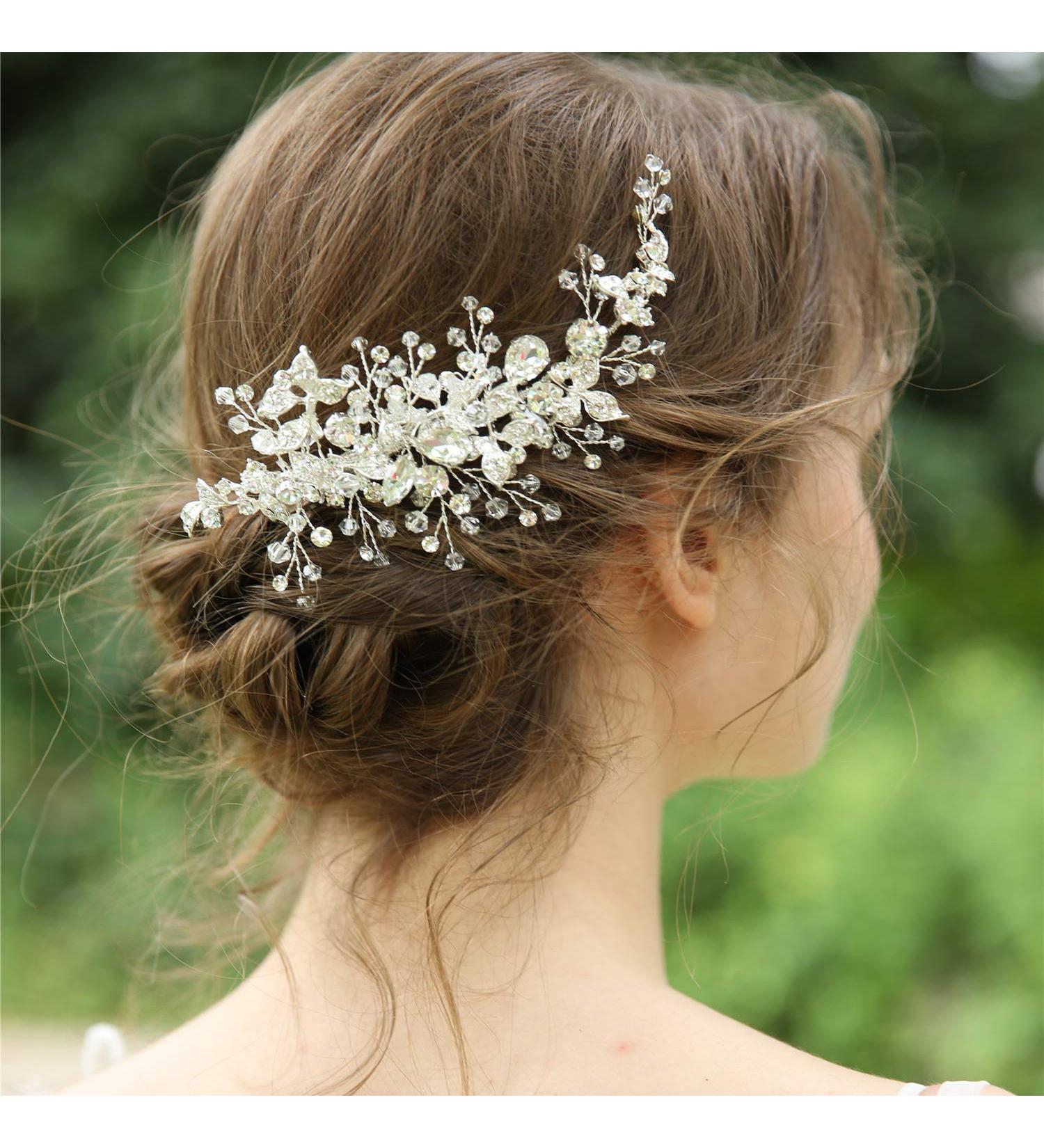 AW BRIDAL Rhinestone Wedding Hair Comb - Bridal Hair Accessories for Brides - Silver/Gold Hair Clip for Wedding and Flower Girl - Buy Online on GoSupps.com