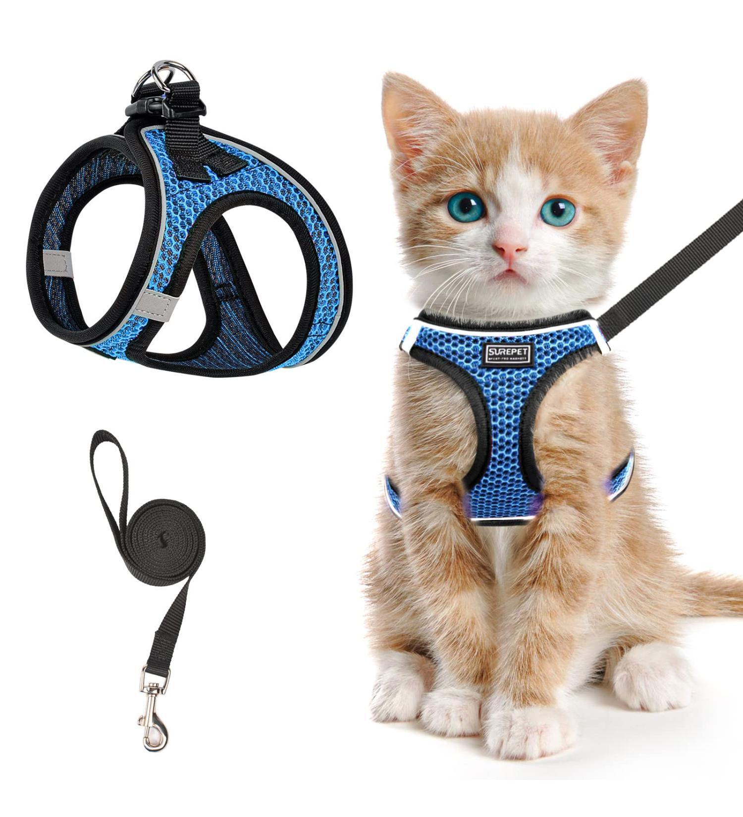 Escape Proof Cat Harness & Lead - Adjustable Reflective Kitten Vest for Outdoor Walking - Comfortable & Easy to Control - Blue XS - Buy Online on GoSupps.com