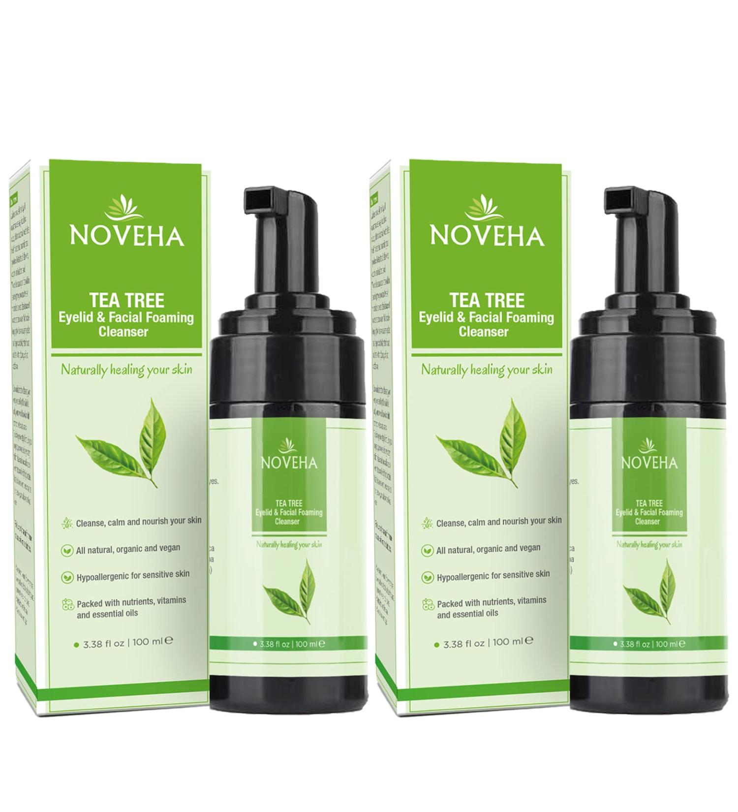Noheva Tea Tree Oil Foaming Cleanser for Eyelash & Lid Irritations | Organic Ingredients for Stye Eyes & Dryness | All Skin Types | 100ml (Pack of 2) - Buy Online on GoSupps.com