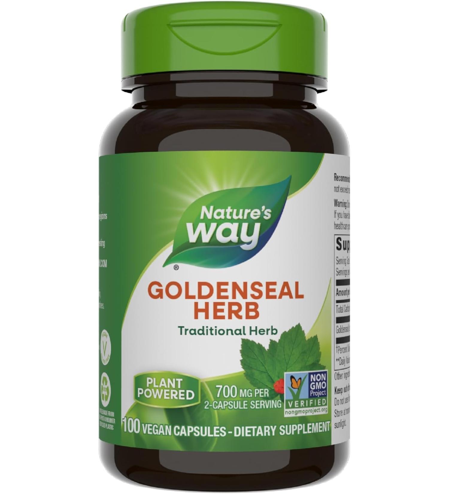 Nature's Way Goldenseal Herb 700 mg - 100 Capsules - Premium Herbal Supplement - Buy Online on GoSupps.com