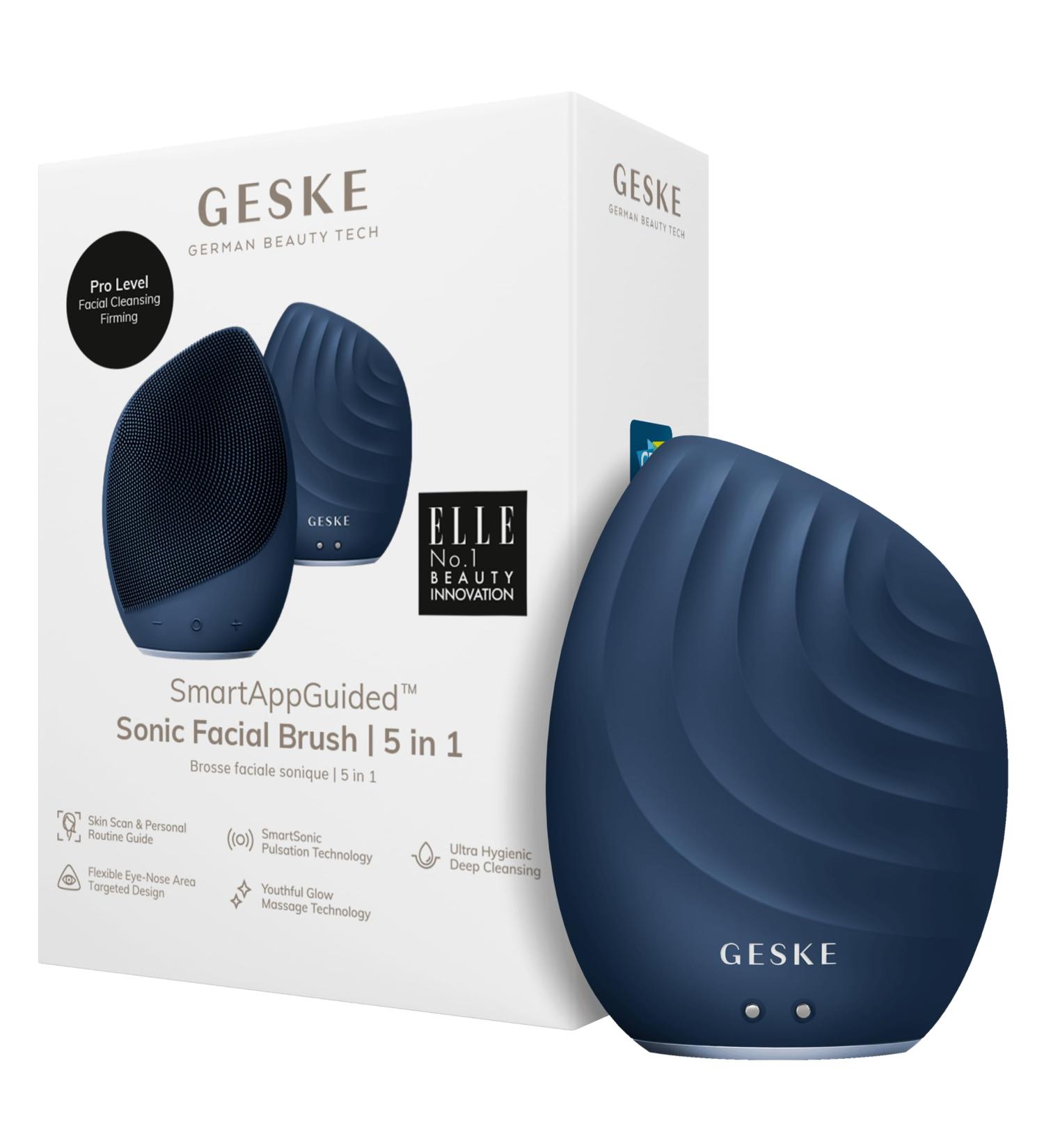 Geske SmartAppGuided Sonic Facial Brush 5 in 1 | Electric Silicone Cleaning & Massage Device | Professional Facial Care - Midnight - Buy Online on GoSupps.com