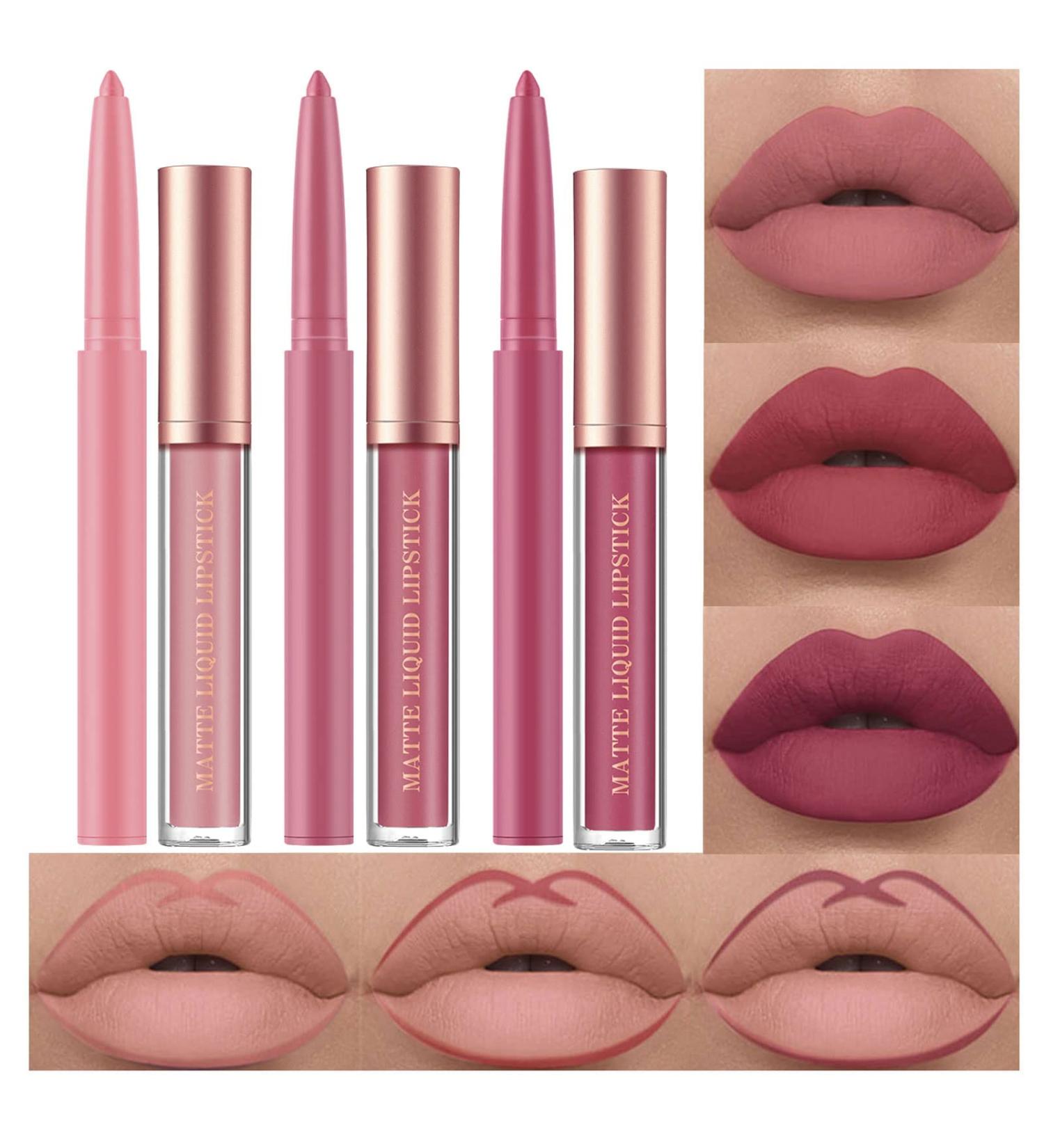 URQT 6pcs Lip Liner and Lipstick Makeup Set - Velvety Matte Liquid Lipsticks with Matching Smooth Liner | Waterproof, Long Lasting, Matte Finish - Gift Set (Set A 6) - Buy Online on GoSupps.com