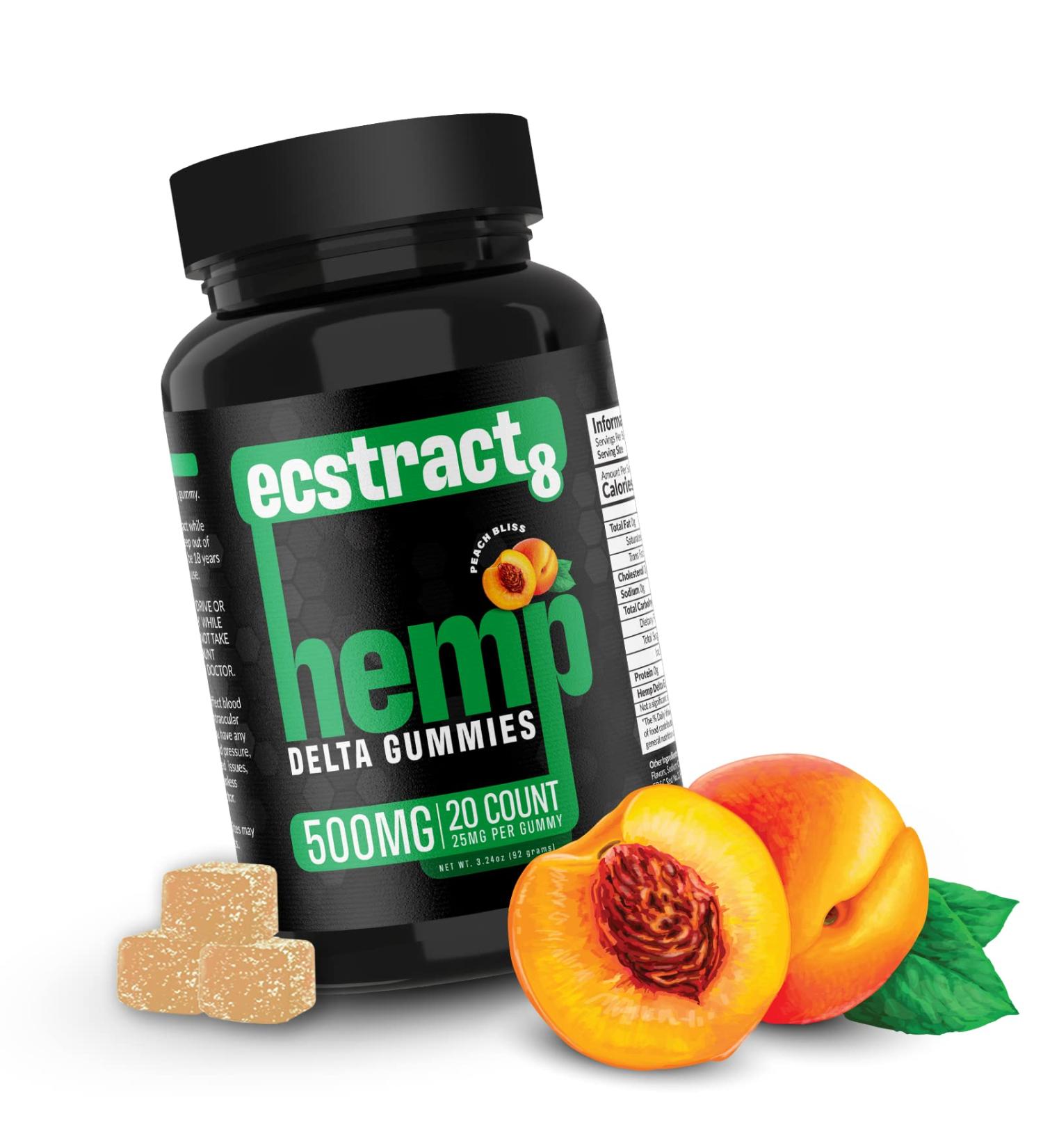 Hemp Gummies Delta Premium 500mg High Potency - 25 Fruity Gummy Bears for Stress Relief, Inflammation, Pain & Restful Sleep - Peach Bliss - Buy Online on GoSupps.com