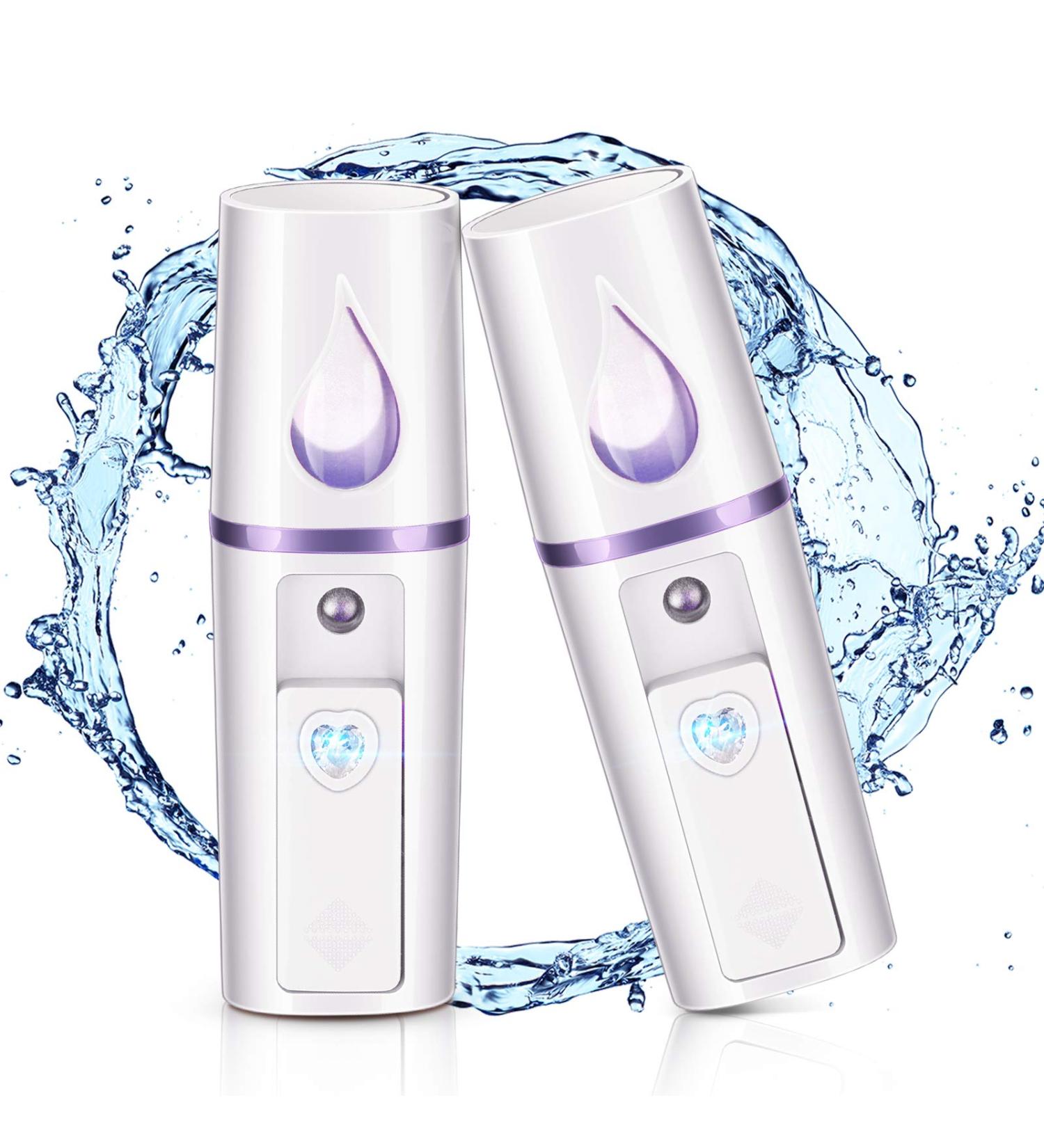 2 Pieces Nano Facial Mister Portable Mini Face Mist Steamer Handy Mist Sprayer with Mirror Design Moisturizing and Hydrating for Eyelash Extension (White) - Buy Online on GoSupps.com