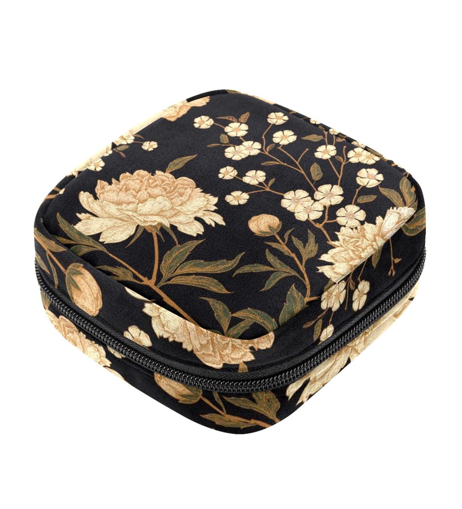 Yellow Peony Menstrual Cup Pouch & Pad Bag | Portable Feminine Menstruation Storage - Buy Online on GoSupps.com