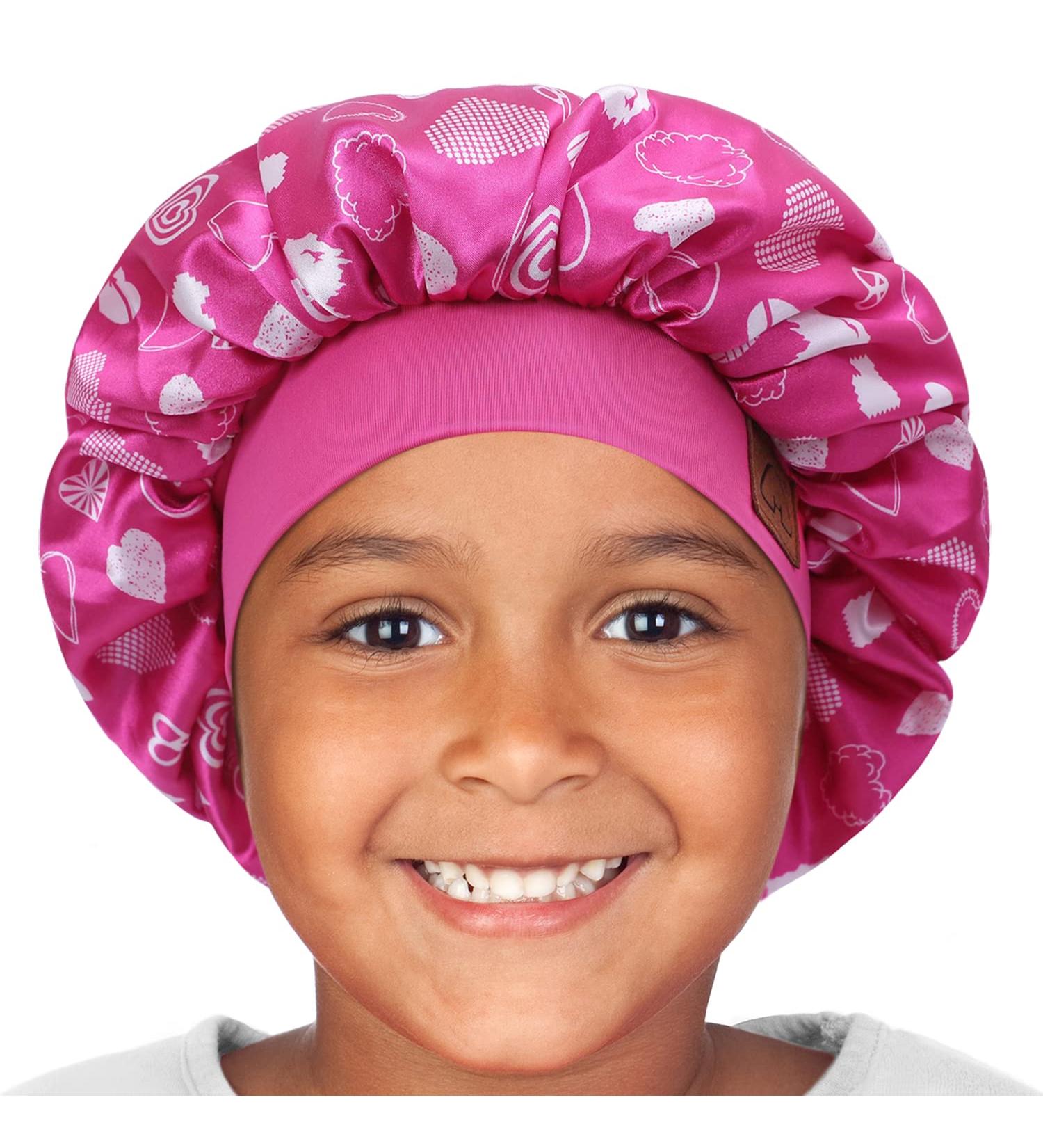 Kid's Satin Sleep Cap for Curly Hair | Adjustable Silk Hair Bonnet for Baby & Toddler | Heart Design | Ages 1-8 - Buy Online on GoSupps.com