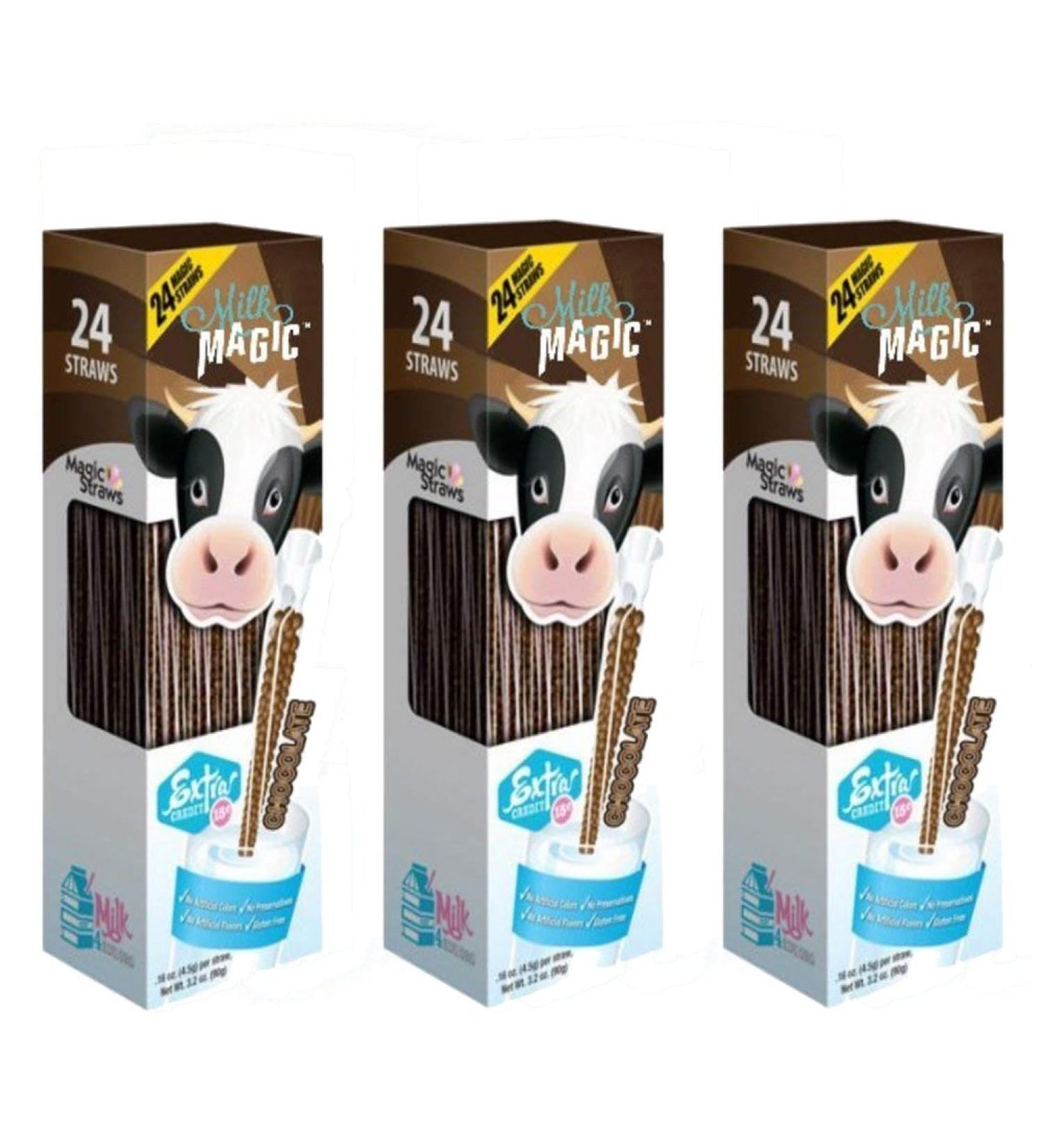 Milk Magic Chocolate Milk Flavoring Straw | Gluten-Free BPA free Non-GMO Low in Sugar All-natural Flavor Straws | Encourage Milk Drinking with Flavor-Filled Straws - 24 Count, Pack of 3