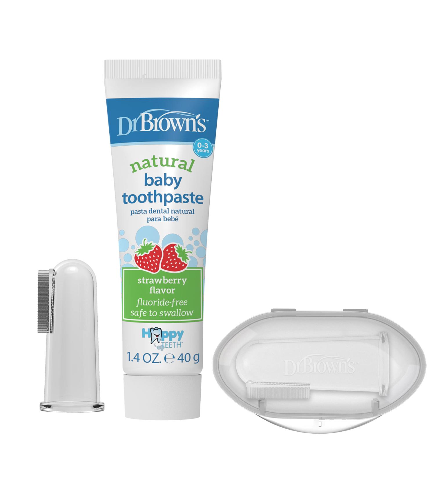 Dr. Brown's Finger Toothbrush and Baby Toothpaste - Strawberry Flavor | Fluoride Free | Made in The USA | 0-3 Years | 1.4oz - Buy Online on GoSupps.com