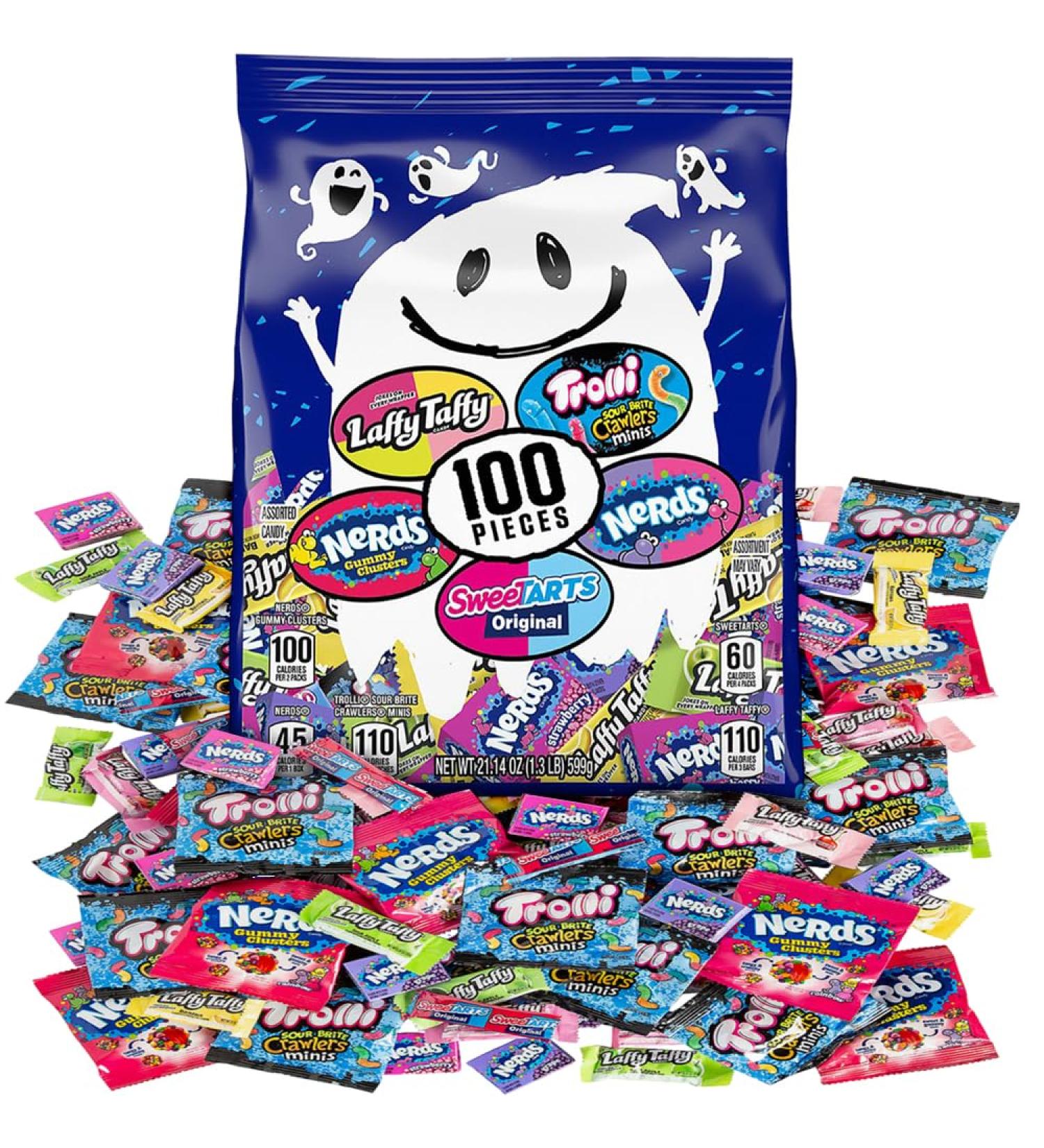 Ghost Goodies Halloween Candy Mix (Pack of 100) - Assorted Fruity Sweet and Sour Flavors - Perfect for Halloween Treats & Favors