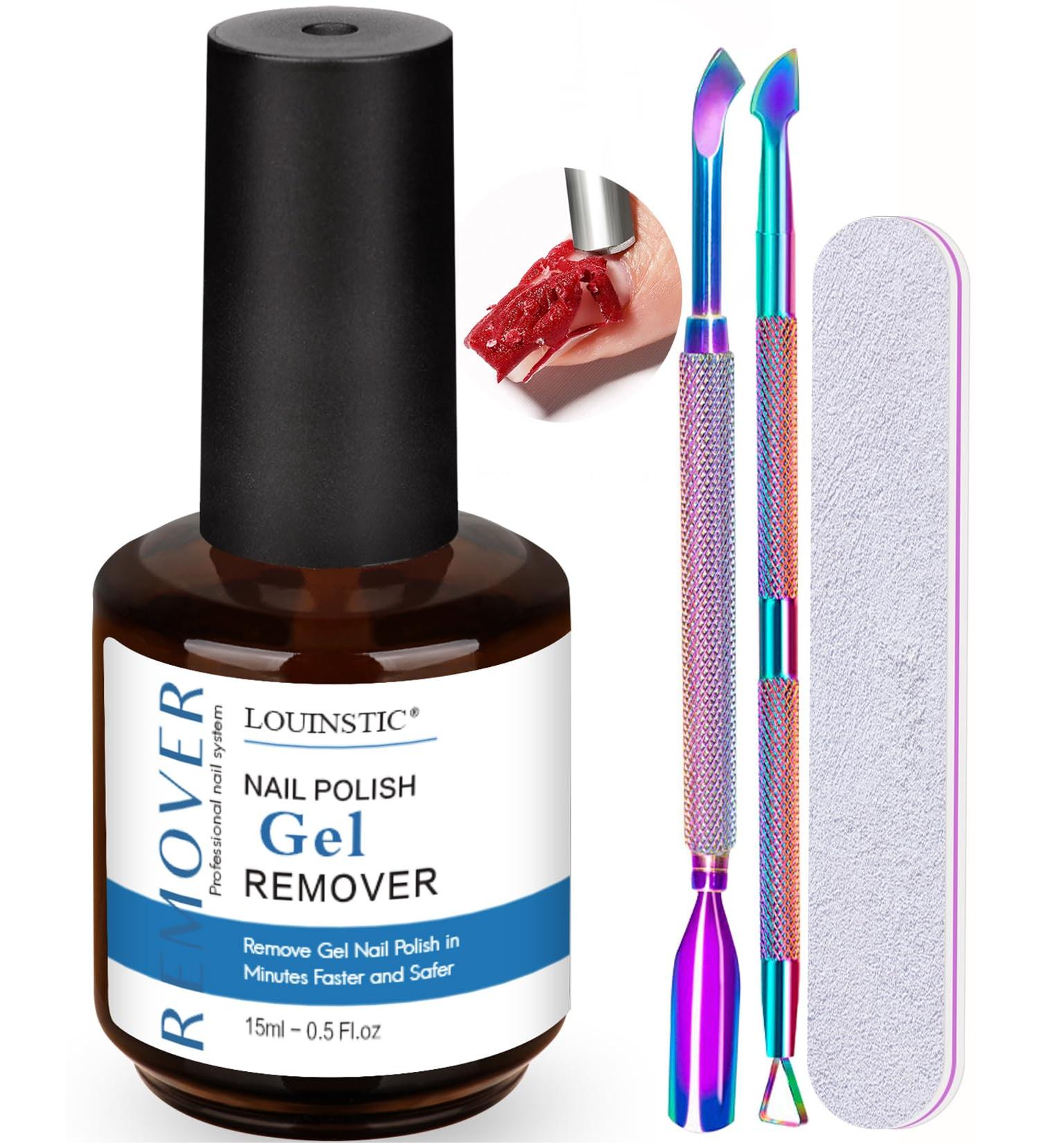 LOUINSTIC Gel Nail Polish Remover - Fast No Soak/Wrap 2-5 Min Removal Professional Kit with Colorful Nail File & Pusher for Easy Gel Polish Removal - Buy Online on GoSupps.com