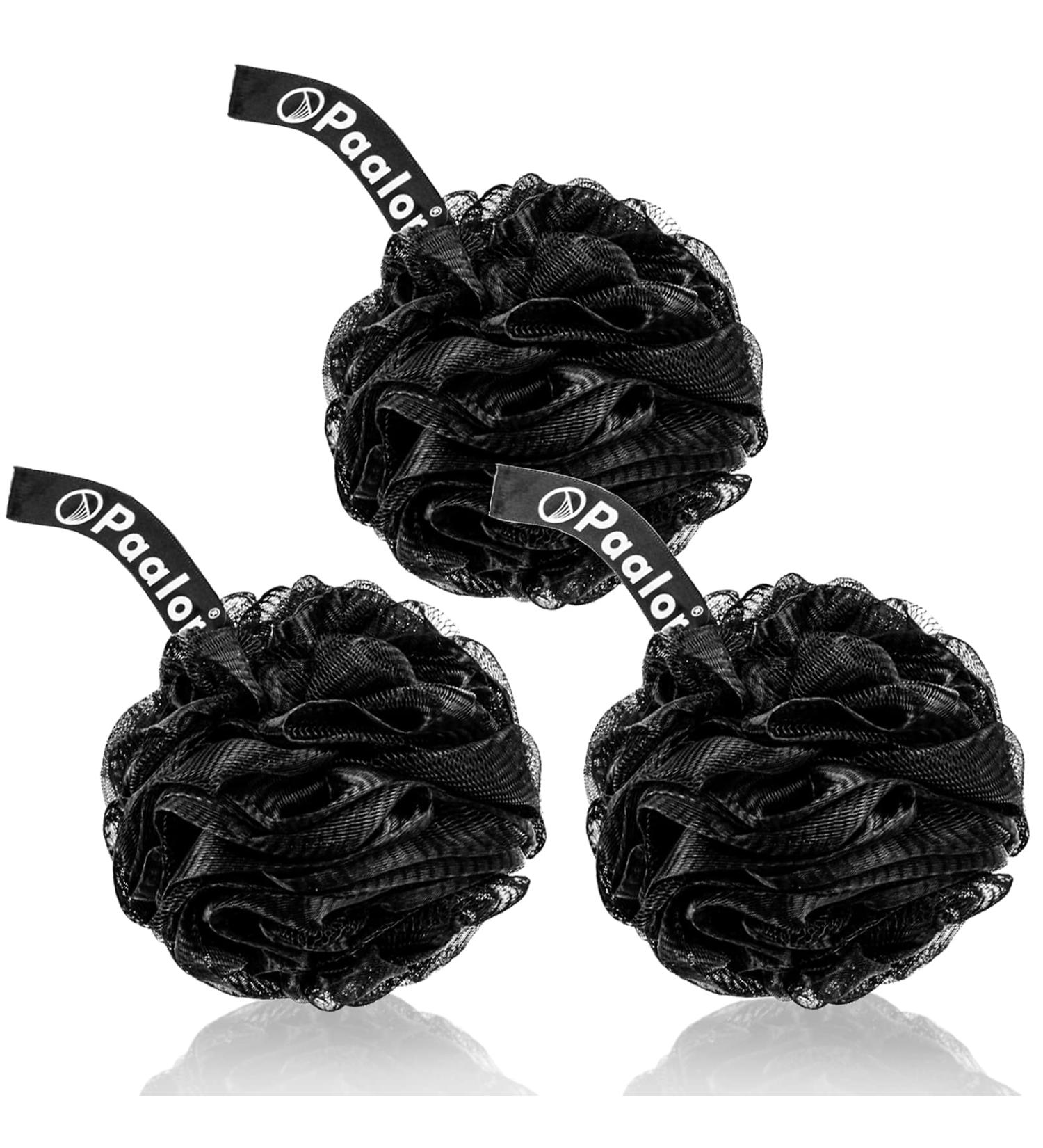 Paalor Loofah-Pack of 3 Black Loofah men with Double Knotted Core and Hanging Ribbon-Shower Sponge Mesh Loofa Creates a Rich Lather for Gentle Cleansing Exfoliating - Buy Online on GoSupps.com
