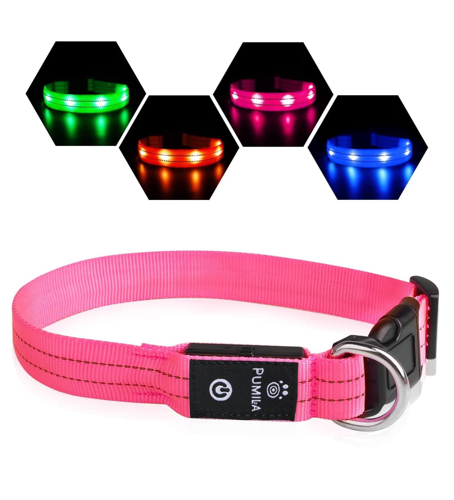 PCEOTLLAR Luminous Dog Collar - Adjustable LED Light Reflective Band for Small Medium & Large Dogs - Pink XS (25-32cm) - Buy Online on GoSupps.com