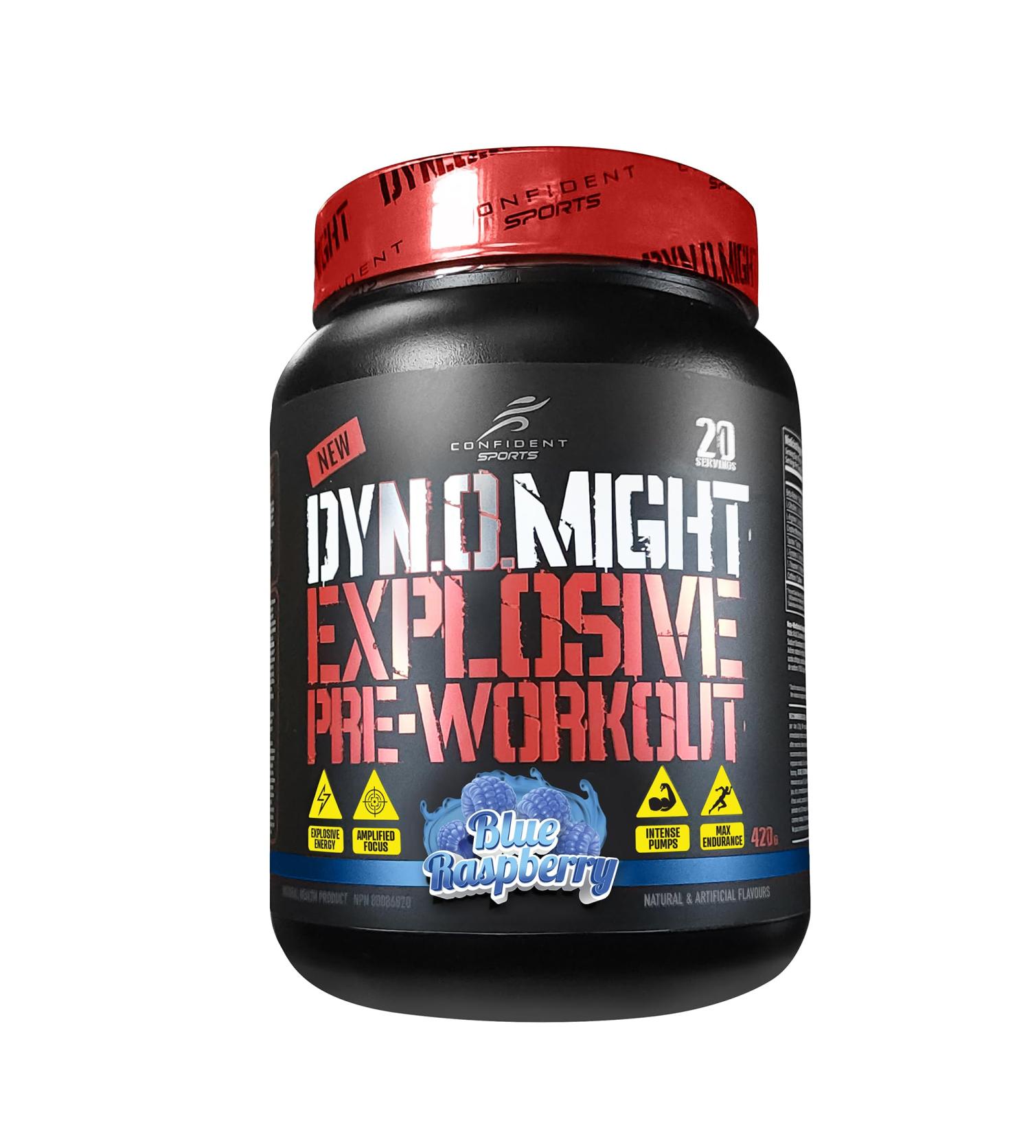 CONFIDENT SPORTS - DYNOMIGHT Fully Dosed - EXPLOSIVE Pre-Workout Maximum Absorption Formula - BLUE RASPBERRY - 420 Gram 20 Servings - Buy Online on GoSupps.com