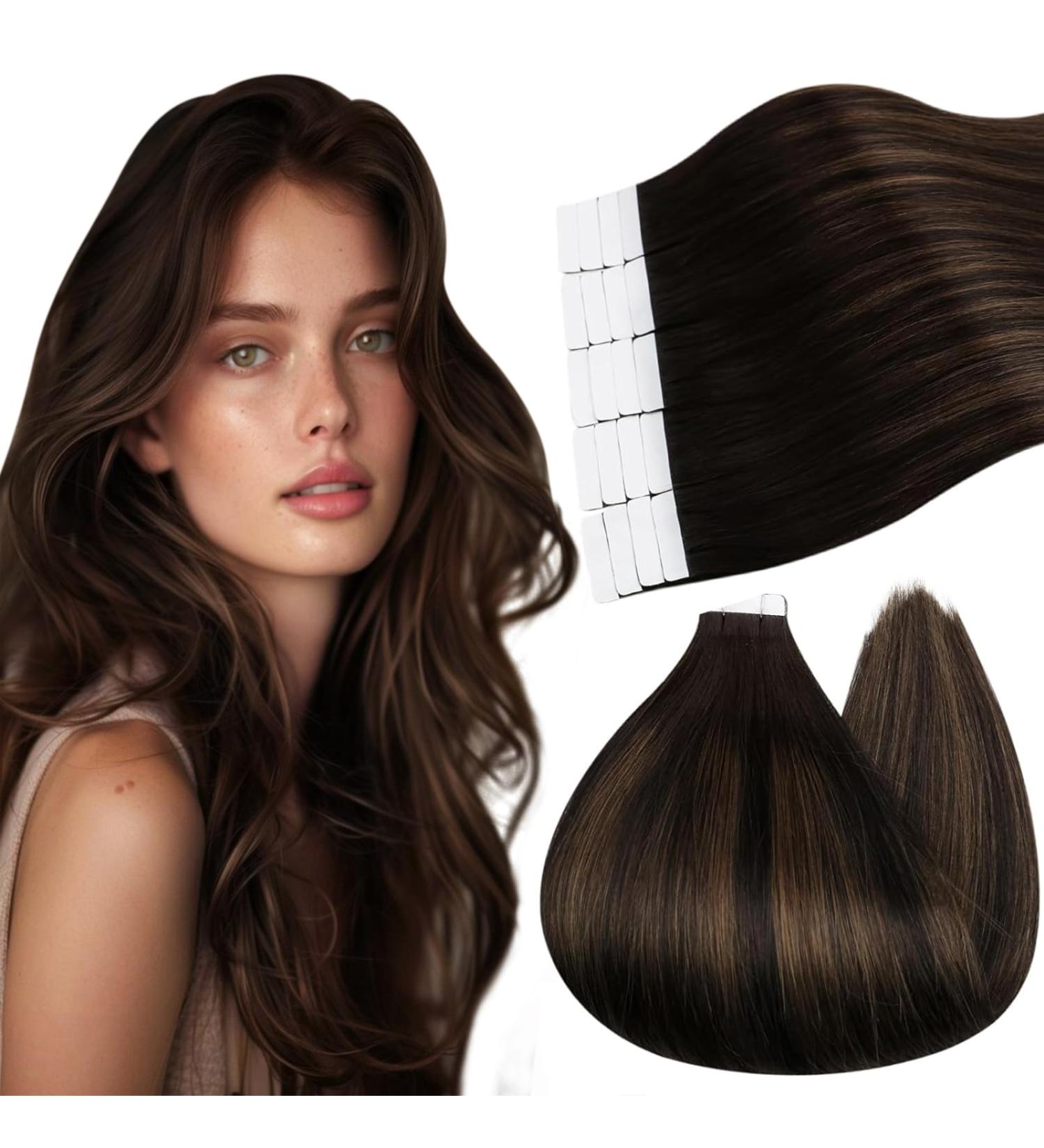 Ugeat Real Hair Extensions Tape - Brown & Chestnut Balayage Remy Hair 20 Pieces 40cm 50g #2/6/2 - Premium Adhesive Extensions for International Shipping - Buy Online on GoSupps.com