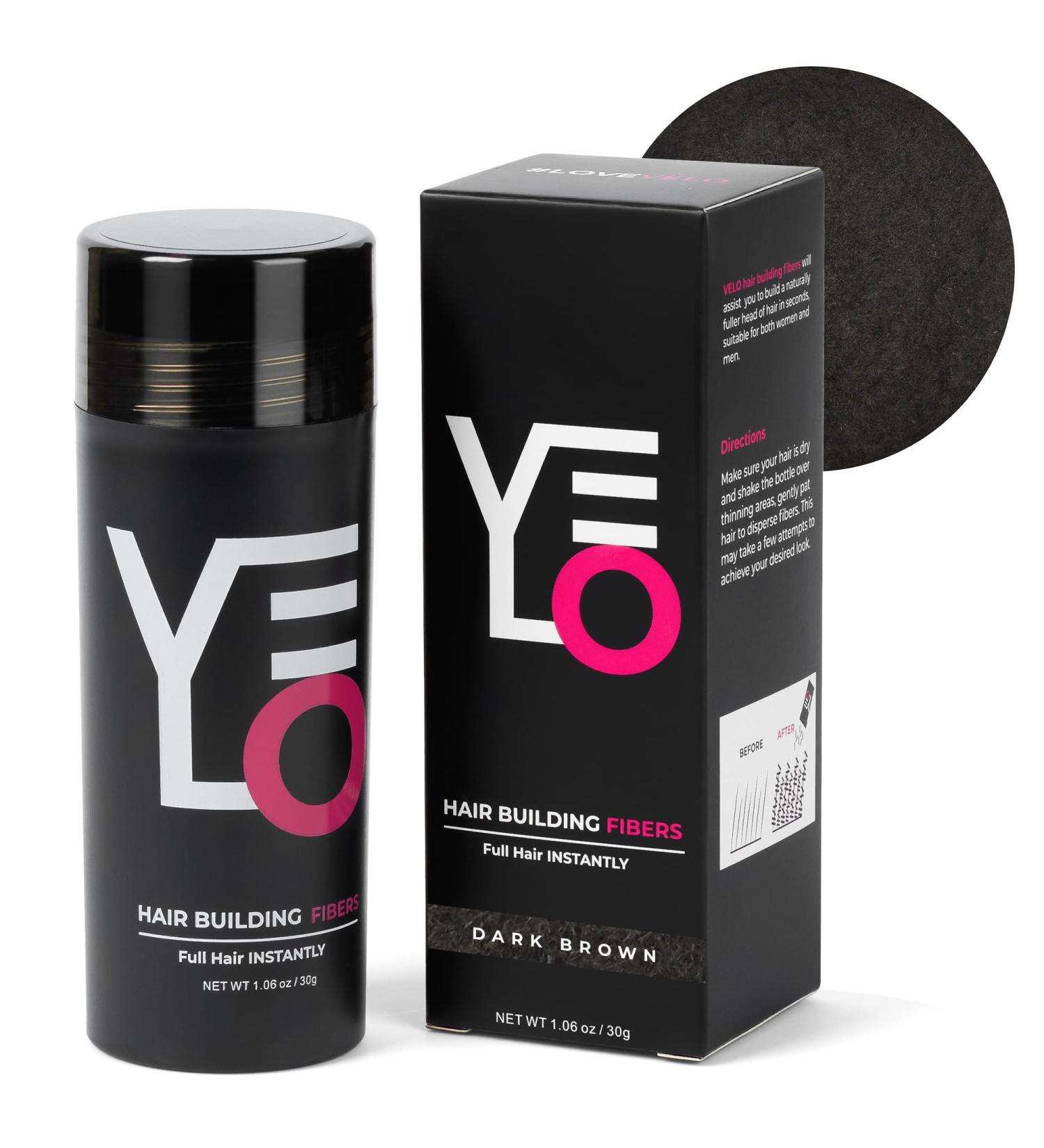 VELO Hair Building Fibers for Thinning Hair - Dark Brown 30g | Instant Volume & Fuller Look for Men & Women - Conceals Hair Loss Long Lasting Solution - Buy Online on GoSupps.com