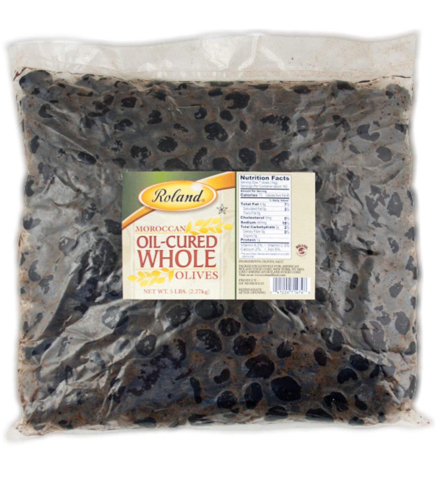 Roland Foods Oil Cured Black Olives - Whole Olives with Pits - 5 lb Bag - Buy Online on GoSupps.com