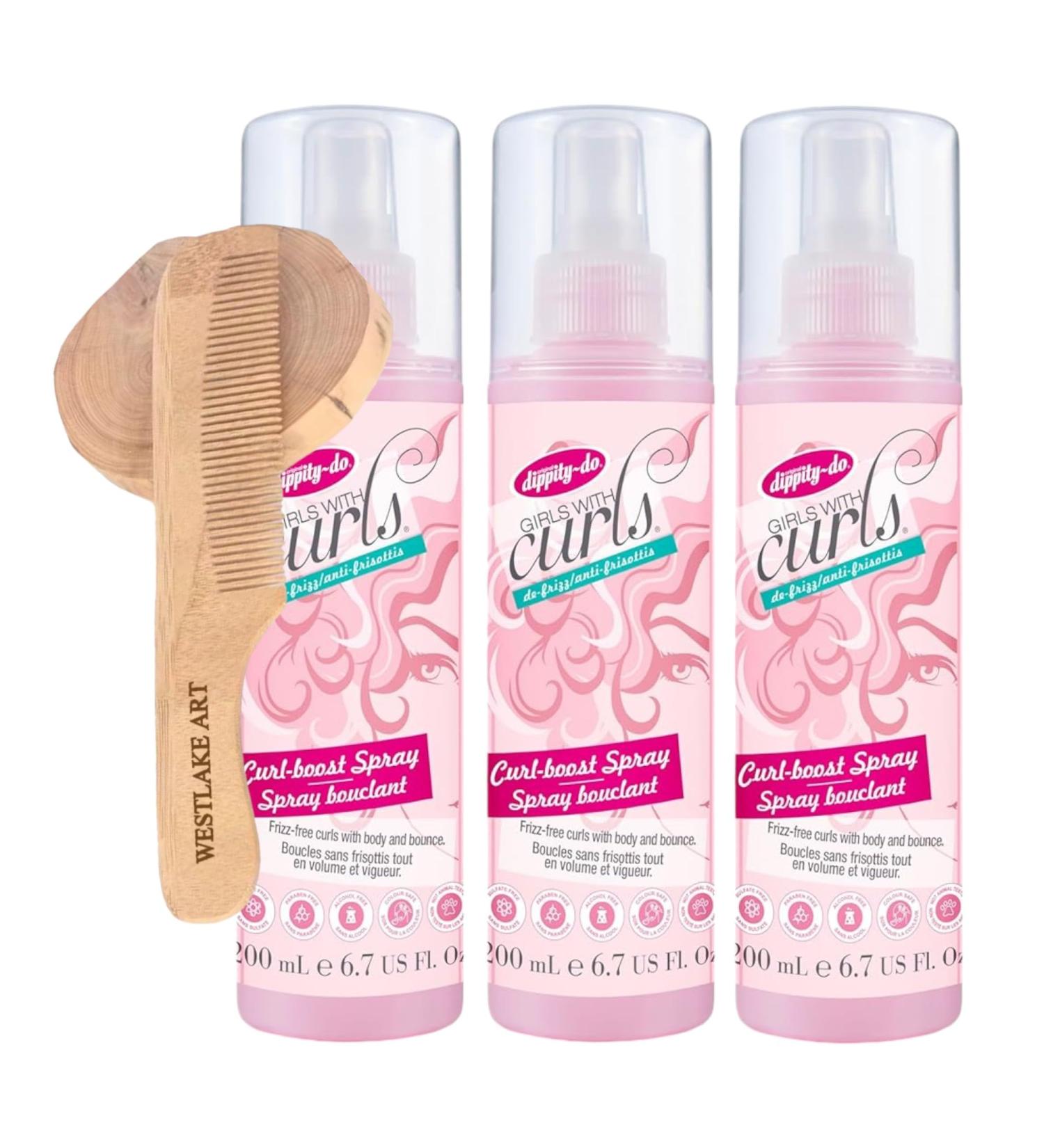 Bundle of Wooden Hair Comb - 18cm - 17g - Pale and Curl Boost Spray - Weightless Leave-In Spray for Frizz-Free Shi Pack of 3 - Buy Online on GoSupps.com