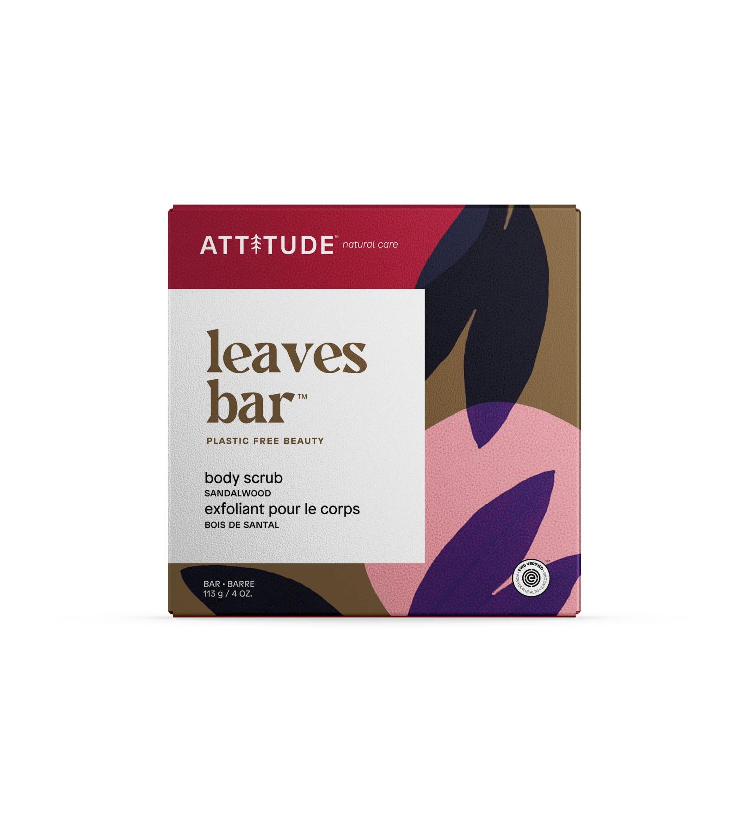 ATTITUDE Body Scrub Bar - Plant and Mineral-Based | EWG Verified | Vegan & Cruelty-Free | Sandalwood 4oz - Buy Online on GoSupps.com