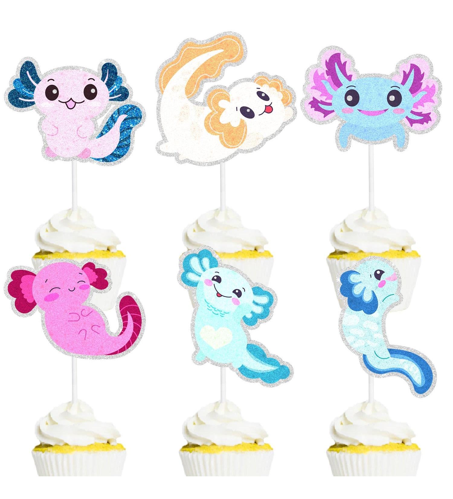 Kids' Kawaii Cartoon Axolotl Cupcake Toppers Set of 18 Pieces - This is a cute item to use as reptile-themed party baby shower party and newt-themed birthday party decorations for boys and girls - Buy Online on GoSupps.com
