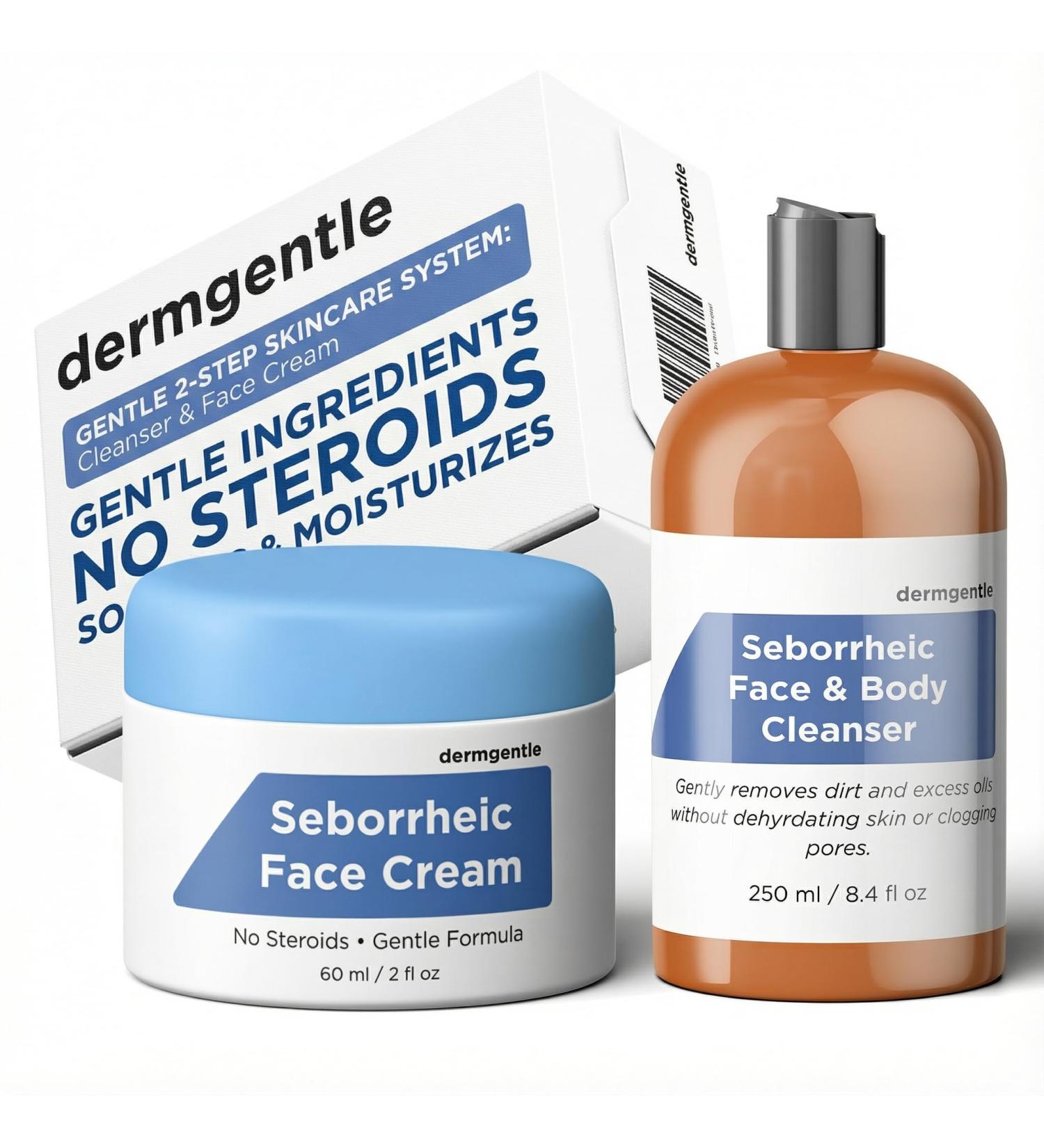 Dermgentle Face Cream & Cleanser Kit for Sentitive Skin Strengthens Barrier Fast-Absorbing Hydration Suitable for Dry Normal & Sensitive Skin - No Steroids Gentle Ingredients - Buy Online on GoSupps.com