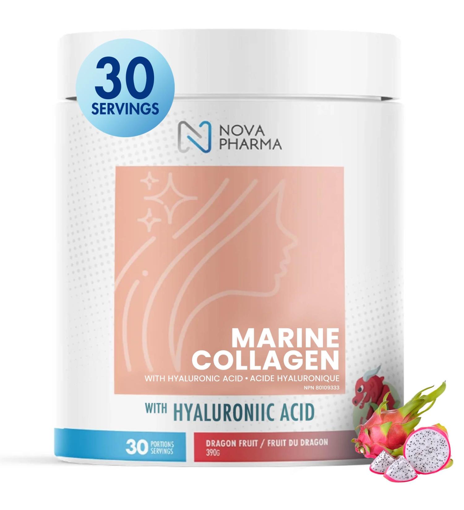 NOVA PHARMA Marine Collagen Powder with Hyaluronic Acid - Hydrolyzed Collagen Peptides Protein Powder Supplement for Anti-Aging Skin Health Nail & Hair Growth 30 Servings (Dragon Fruit) - Buy Online on GoSupps.com