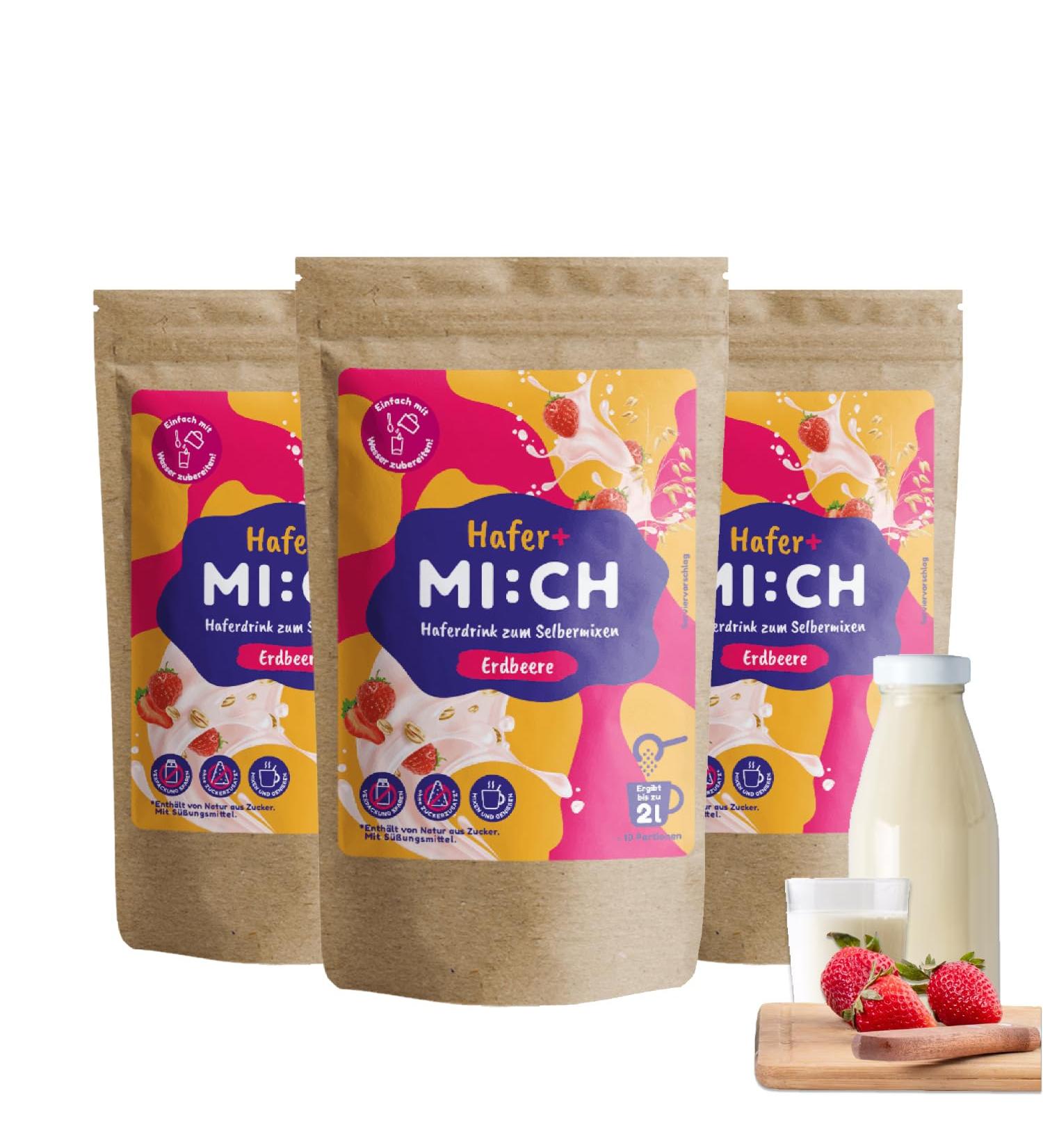 Drink Mi: CH Vegan Strawberry Oat Drink Powder 250g - Make 2L Caffeine-Free No Added Sugar 85% Less Packaging Waste - Buy Online on GoSupps.com
