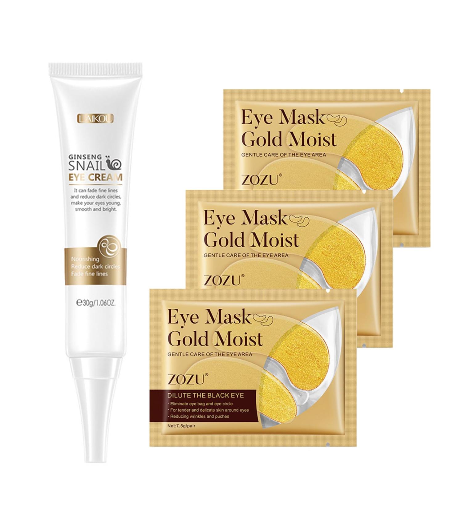 Snail Eye Cream & 24K Gold Eye Mask*3 Snail Mucin Eye Serum Eye Cream for Dark Circles and Puffy Eyes Eye Bags Remover Eye Cream Anti aging Dark Circle Eye Cream Smooth Wrinkles Target Eye Bags - Buy Online on GoSupps.com