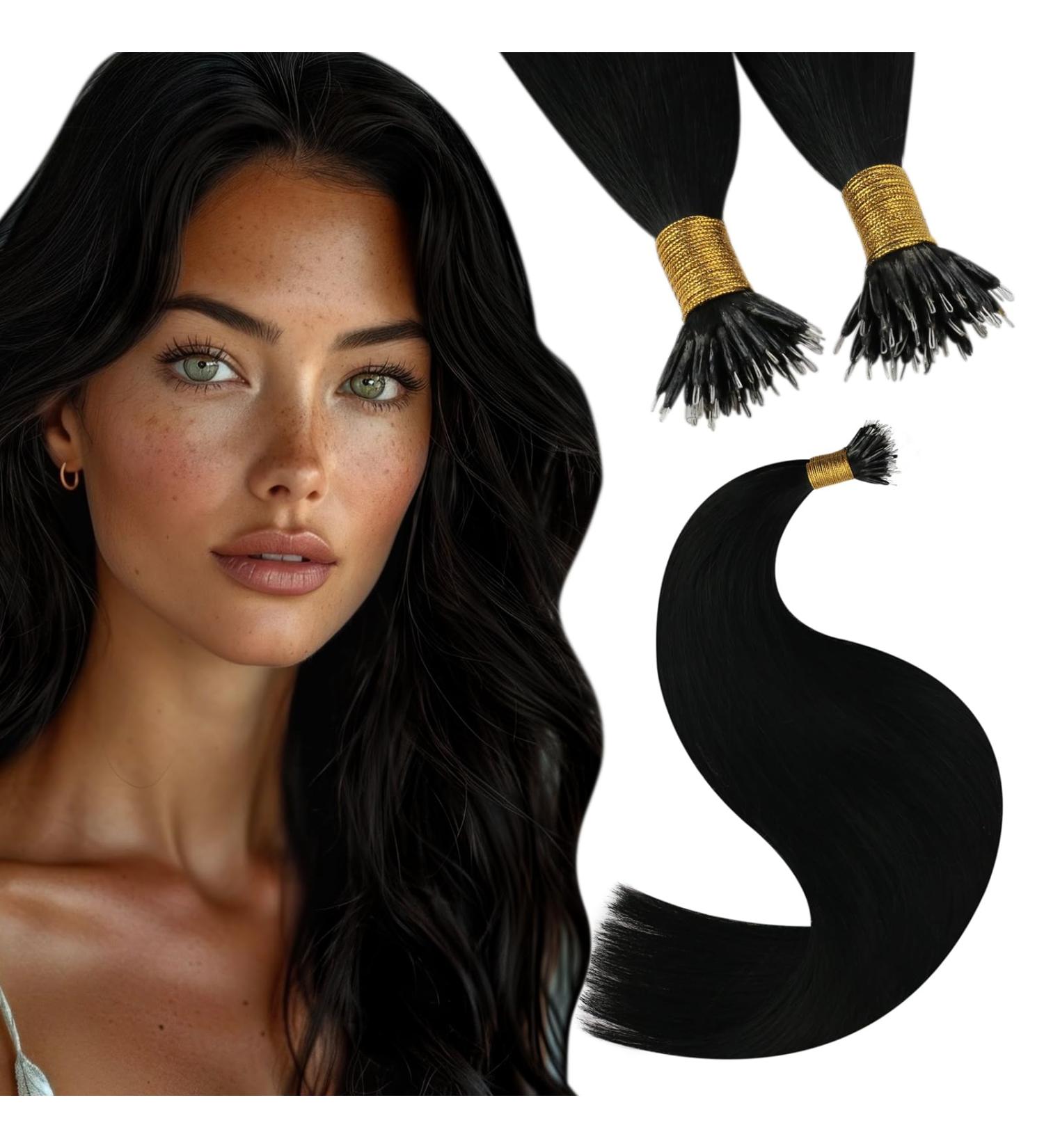 Youngsee Nanoring Extensions | Real Hair Black 55cm | Nano Beads Hair Extensions 1g/s | 50g Nano Ring Hair Recovery - Buy Online on GoSupps.com