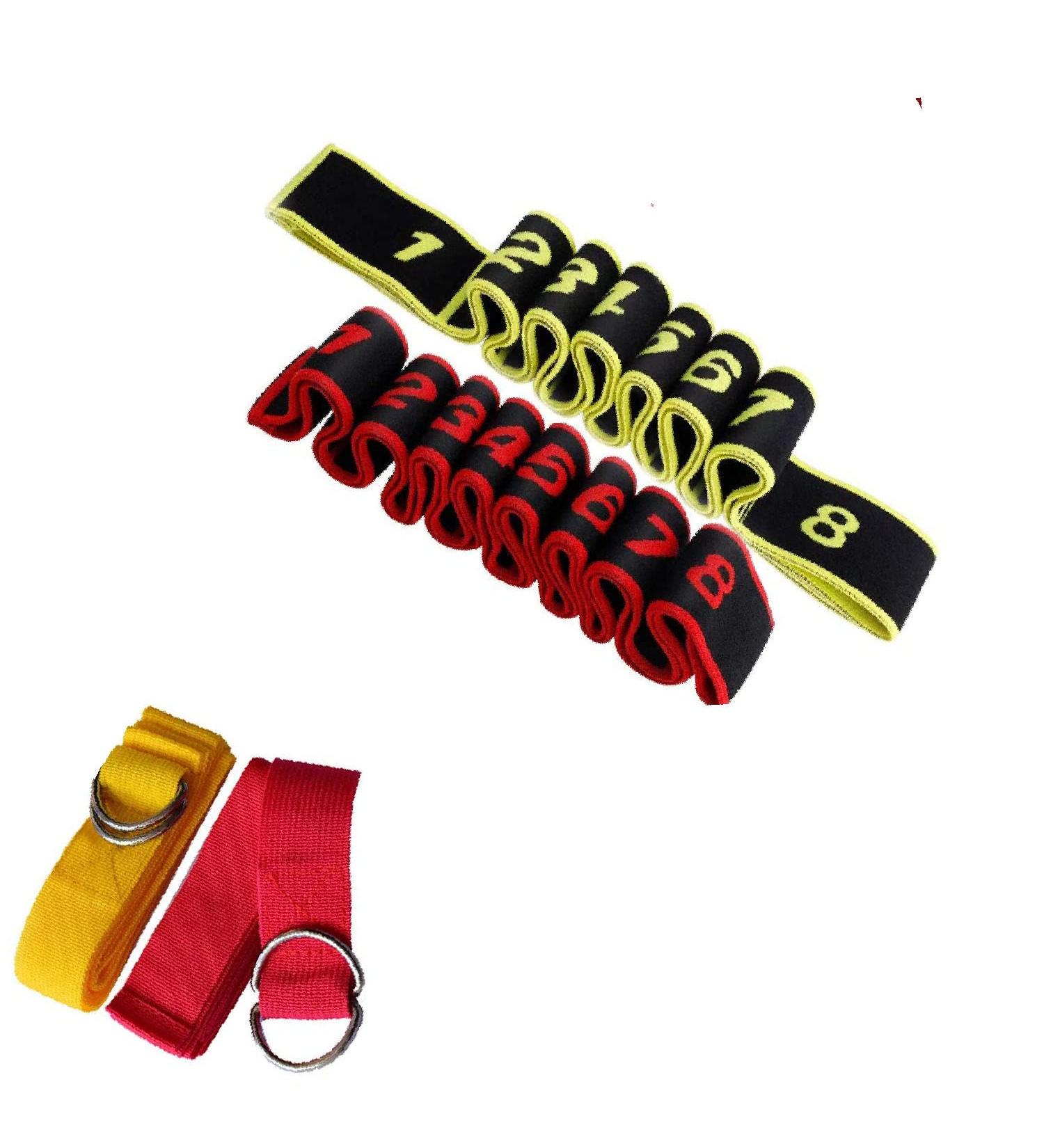Xumier 4pcs Yoga Stretching Strap Set - 8 Loops Fitness & Physiotherapy Leg Extensor Bands (Yellow + Red) for Optimal Stretching & Flexibility - Buy Online on GoSupps.com