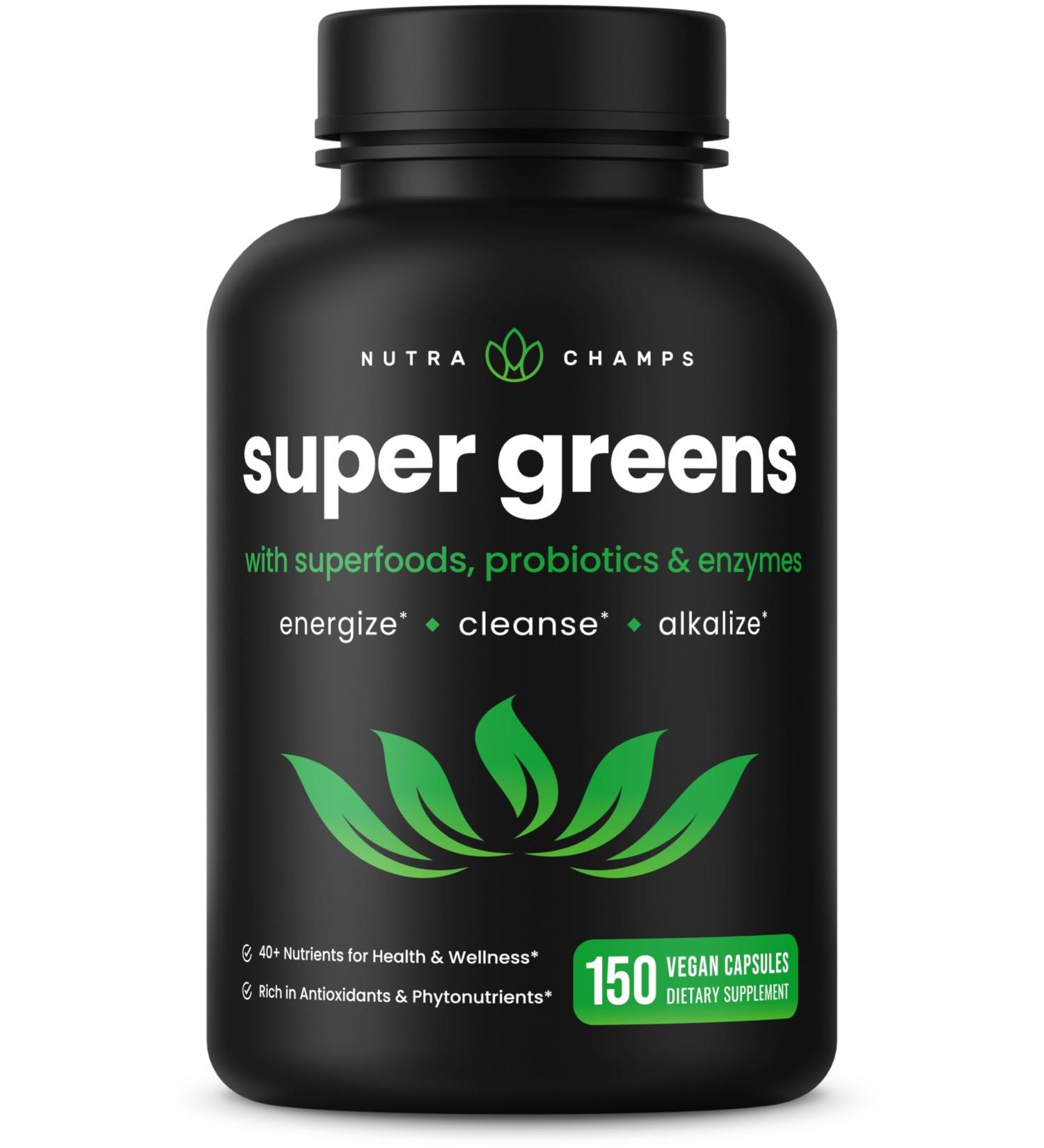 Organic Super Greens Capsules - Daily Fruits and Veggies Supplement - 150 Green & Reds Superfood Pills - 40+ Natural Whole Food Fruit & Vegetables, Prebiotic Fiber & Probiotics & Digestive Enzymes - Buy Online on GoSupps.com