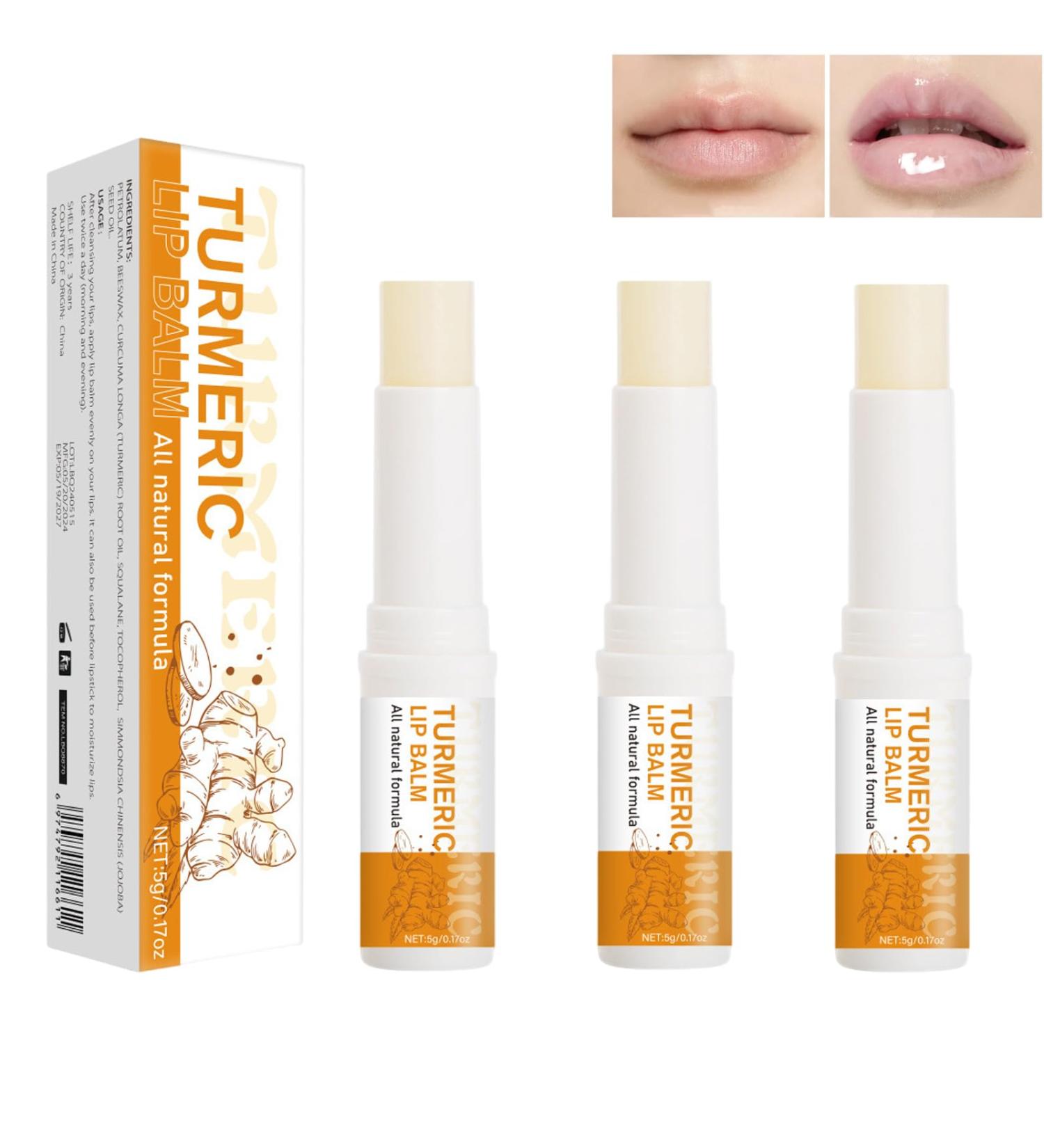 Turmeric Lip Balm Stick with Turmeric Root Oil Dark Lip Lightener Turmeric Lip Balm for Dark Lips Exfoliating and Moisturizing Lip Scrub (3pcs) - Buy Online on GoSupps.com