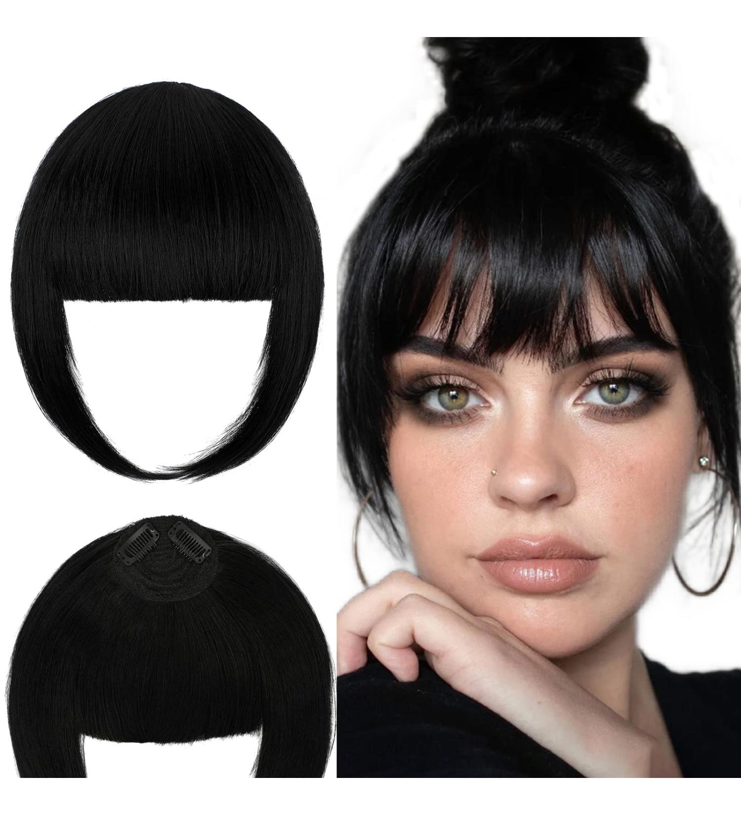 Leterly Bangs Hair Clip Extension - Thick Neat Straight Fringe for Women, Dark Black Color - Buy Online on GoSupps.com