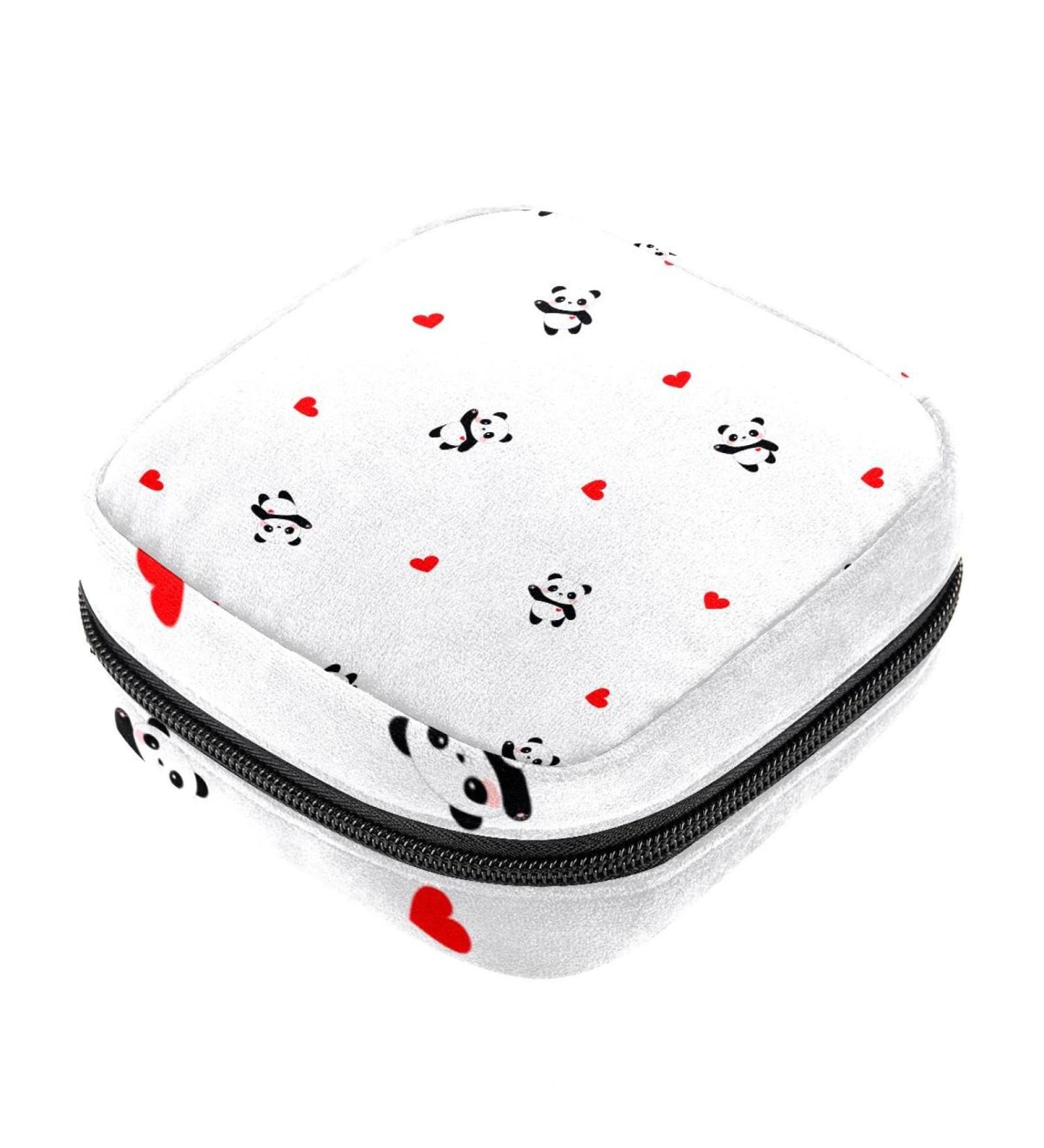 Portable Menstrual Pad Bag - Large Capacity Sanitary Napkin Storage - First Period Kit for Girls & Women - Panda & Love Pattern - Multi-colored - Buy Online on GoSupps.com