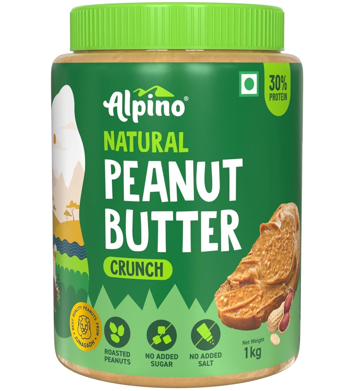 ALPI NO Natural Peanut Butter Crunch 1kg - 100% Roasted Peanuts - 30g Protein No Added Sugar & Salt non-GMO Gluten Free Vegan Plant Based Unsweetened Peanut Butter Crunchy - Buy Online on GoSupps.com