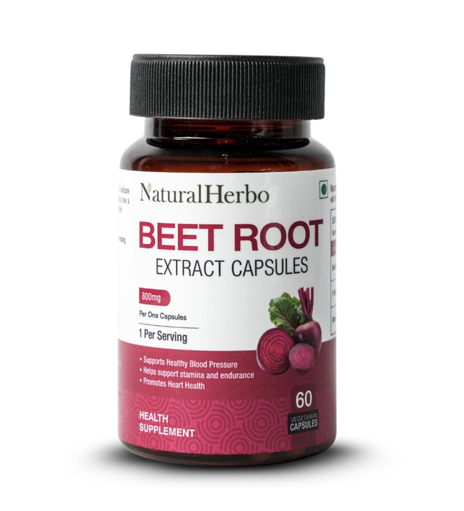 Beet Root Capsules 800mg Tablets | Heart Health, Blood Pressure Support Supplement for Natural Energy & Antioxidant Boost Extract Supplement(60 Vegan Capsules) - Buy Online on GoSupps.com