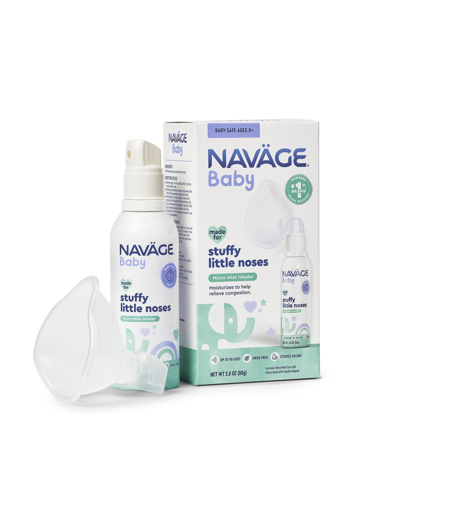 Navage Baby Micro-Mist Saline Inhaler - Saline Nasal Spray for Congestion Relief - Pediatrician Endorsed Baby Nasal Spray w/Mask & Quiet, Continuous Mist (2.8 oz) - Buy Online on GoSupps.com