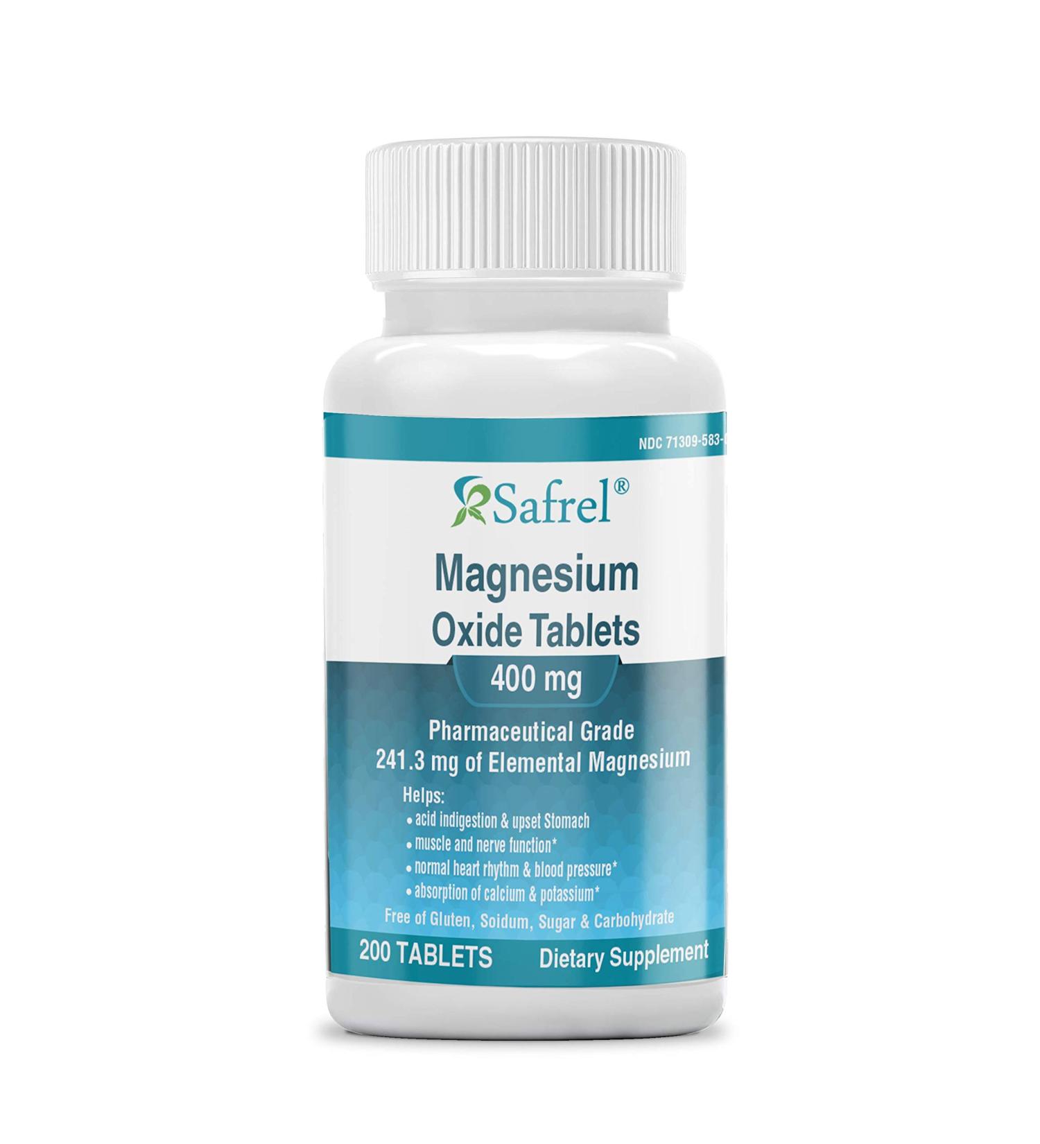 Safrel Magnesium 400mg High Potency Supplement for Immune Support & Muscle Recovery - 200 Tablets Unflavored - Buy Online on GoSupps.com