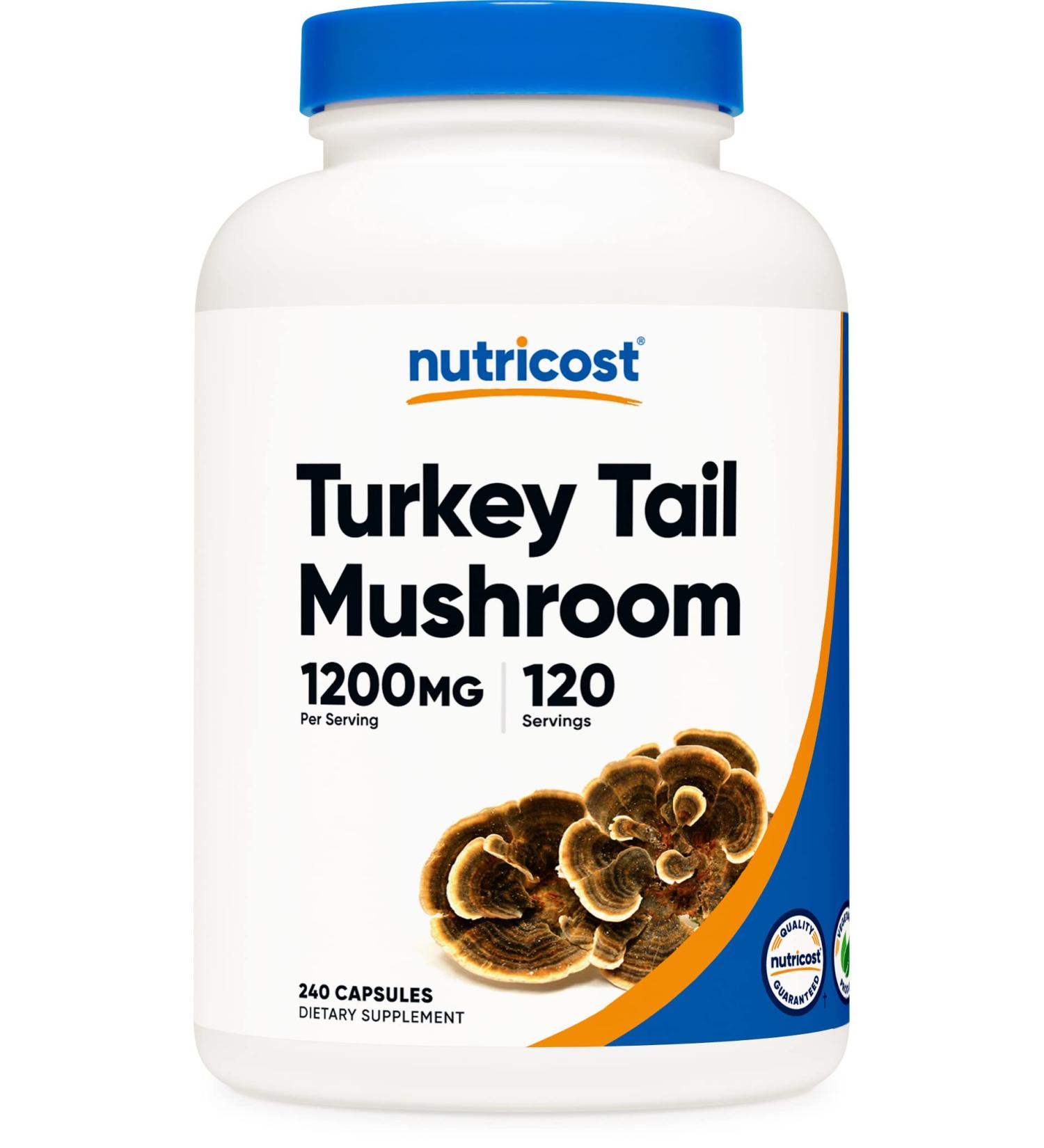 Nutricost Turkey Tail Mushroom Capsules 1200mg - 240 Capsules, Gluten Free, Non-GMO & Vegetarian - 120 Servings - Buy Online on GoSupps.com