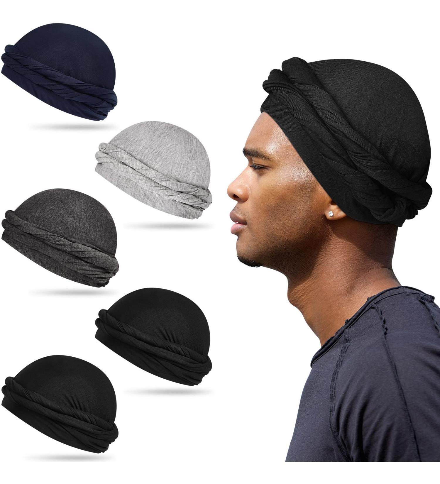 Men's Vintage Twist Turban Set - 5 Pcs Stretch Modal & Satin Head Wraps (Large) - Buy Online on GoSupps.com