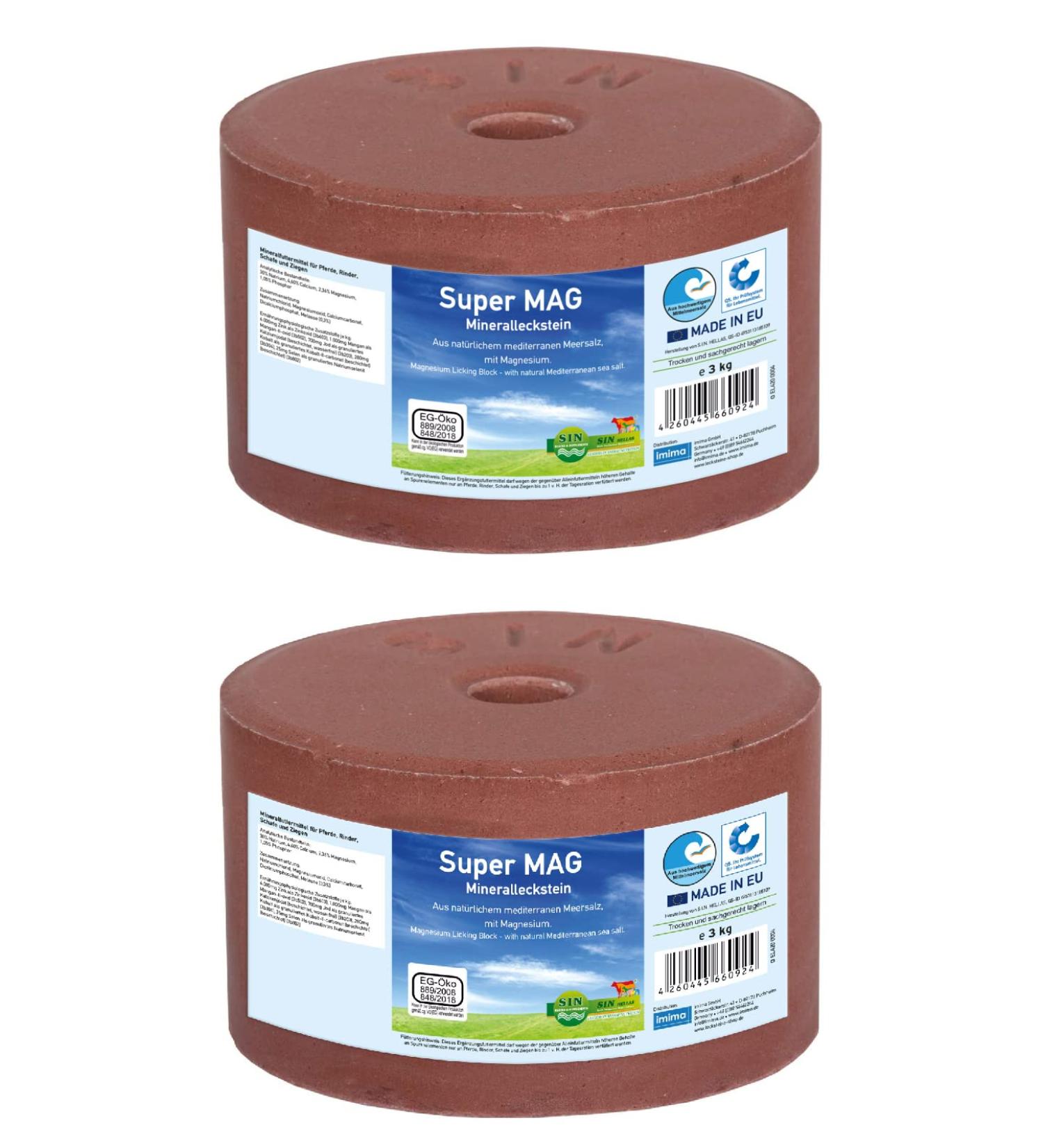 Buy Imima Mineralleckstein Horse Supermag Salzleckstein Set - 2 x 3kg Mineral Salt Licking Stones for Horses Sheep Goats & Cattle - 6 kg Pack - Buy Online on GoSupps.com