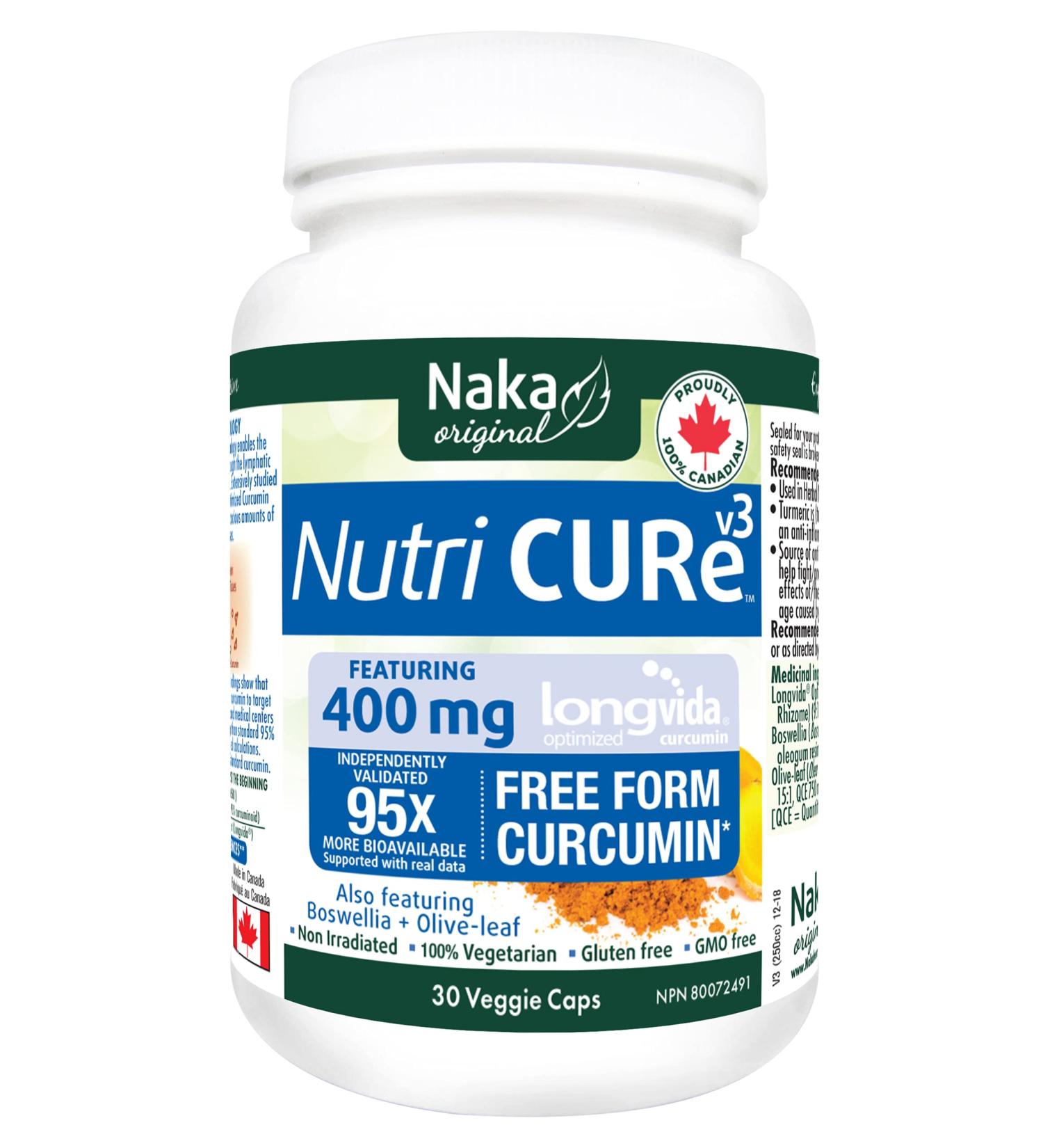 Naka Nutri Cure V3 Featuring 400mg Longvida Curcumin 95x More Bioavailable plus Boswellia and Olive-leaf Made in Canada (30 Veggie Caps) - Buy Online on GoSupps.com