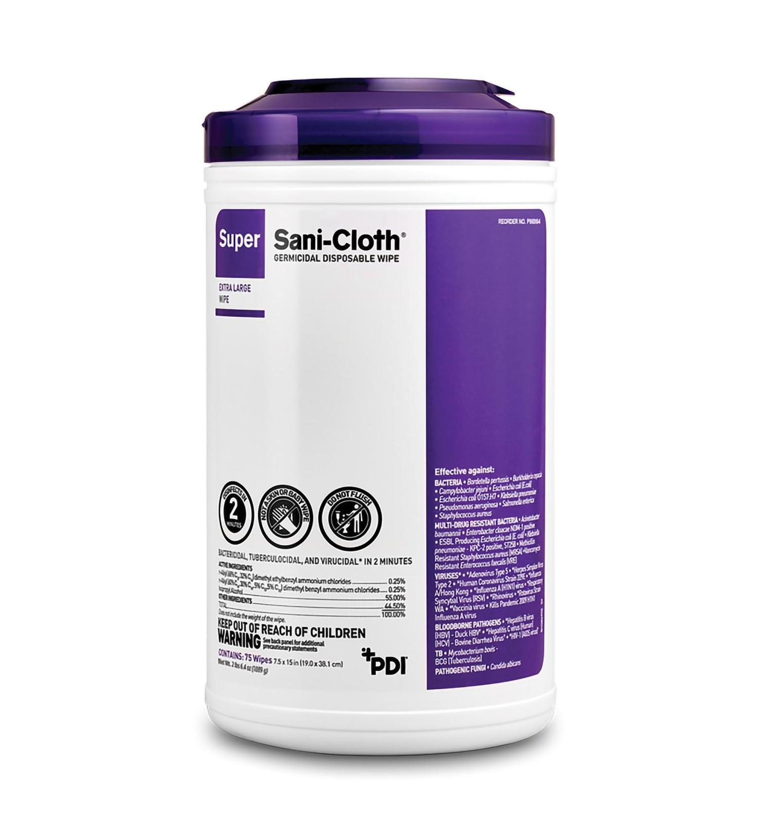 Super Sani-Cloth Surface Disinfectant Cleaner Wipe Canister Alcohol Scent 75 Ct P86984