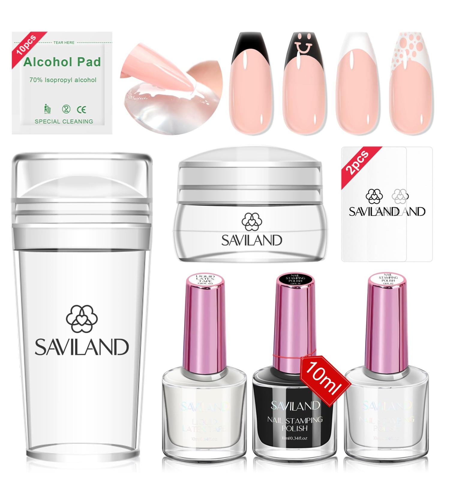 Saviland French Nails Stamp Kit - 10 Partly French Nail Stamps Gel Polishes Latex Band & Replaceable Head - Ideal for Stunning Nail Art - Buy Online on GoSupps.com