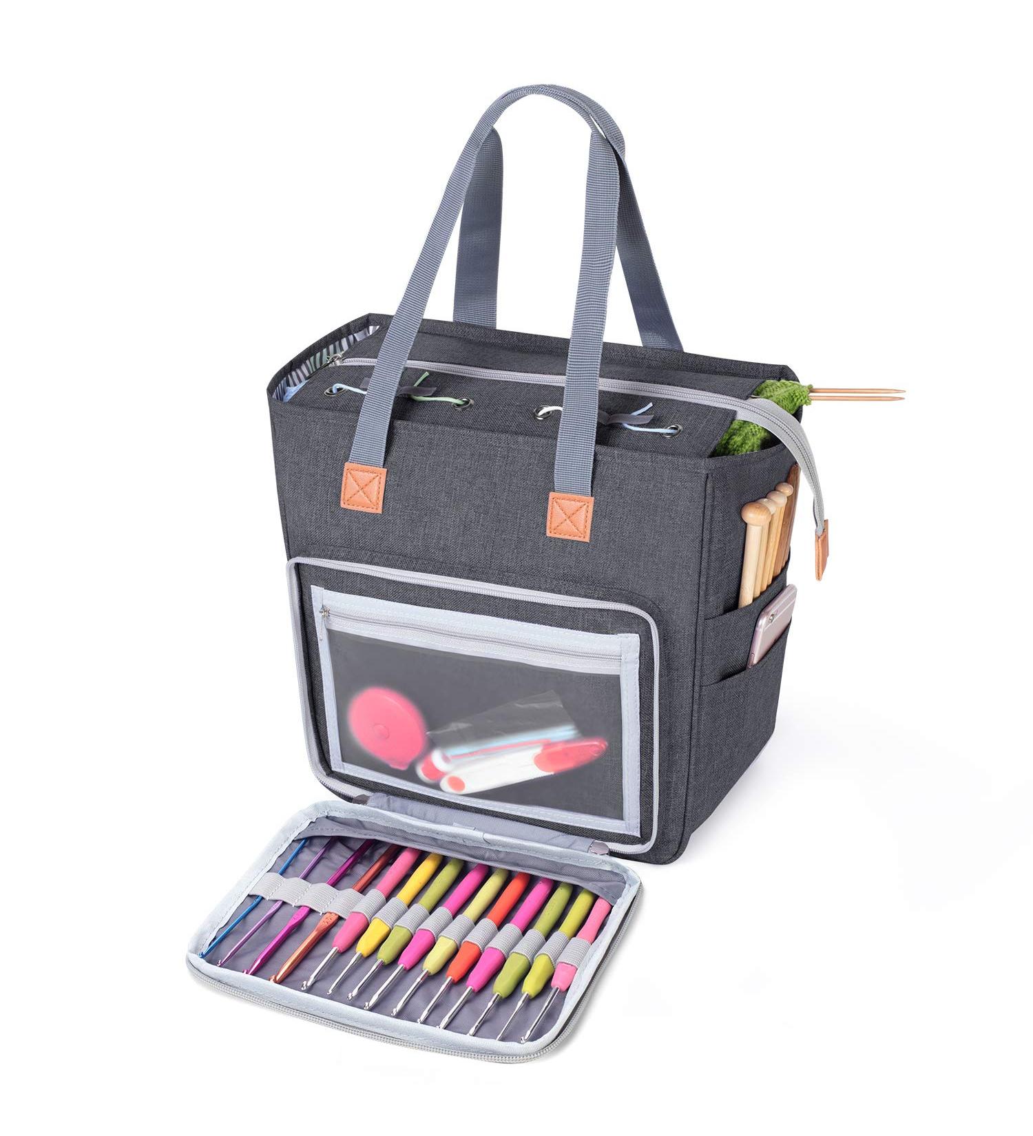 Luxja Small Knitting Tote Bag - Yarn Storage for Projects, Needles, Hooks & Accessories (Gray) - Buy Online on GoSupps.com