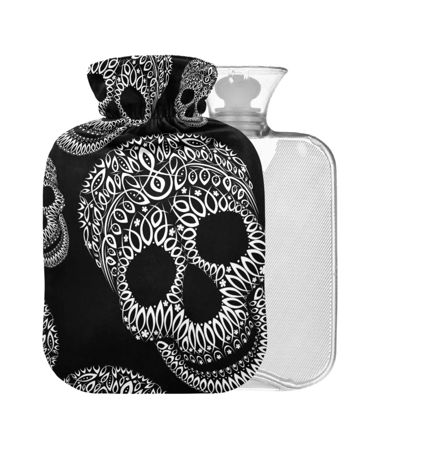 Hot Water Bottle with Skull Pattern - 1L Pain Relief Bag with Cover | Small Bed Hot Water Bag for Hand & Feet Comfort - Buy Online on GoSupps.com