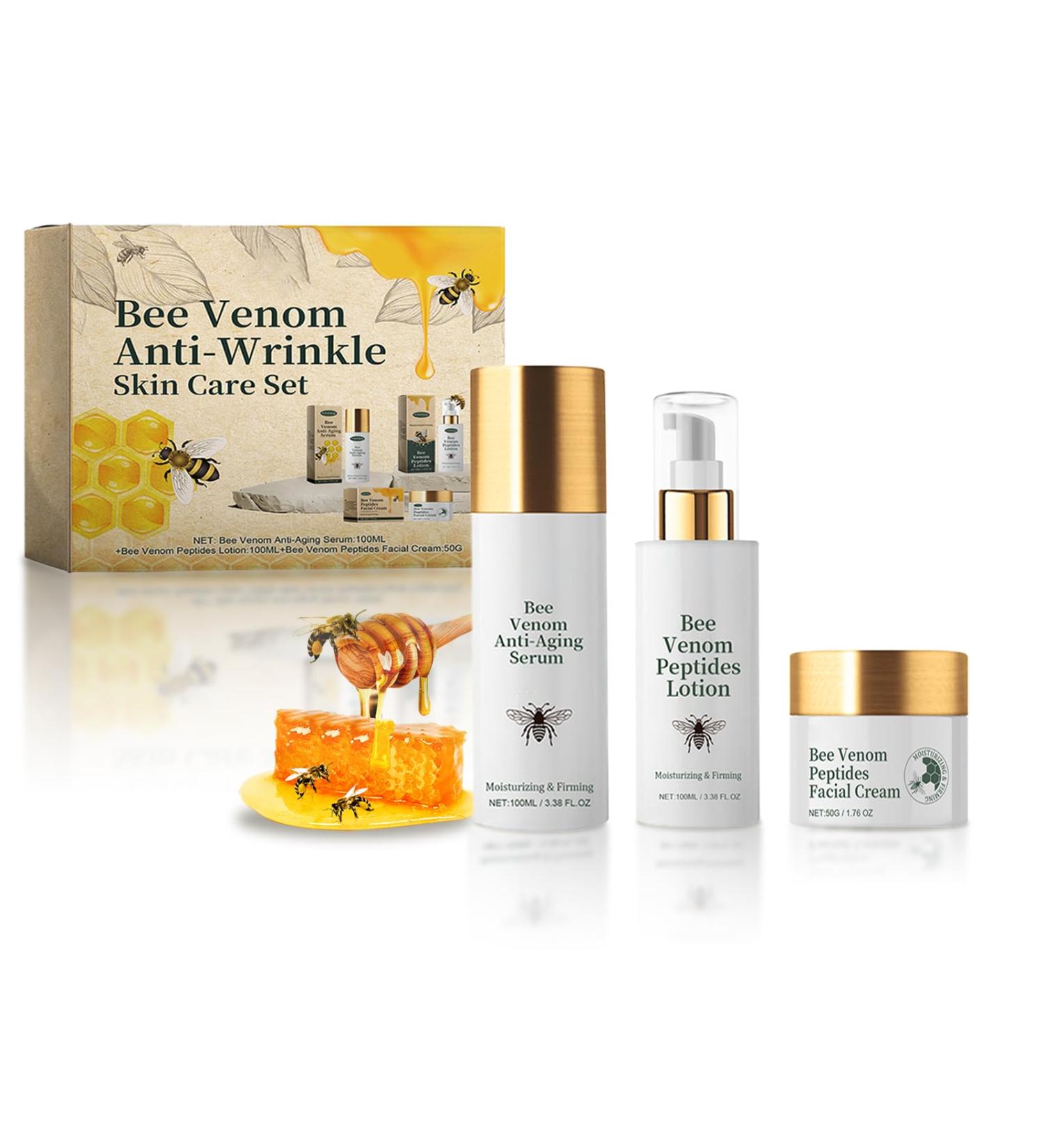Bee Venom Skincare Set - Anti-Aging Cream Serum & Lotion for Hydrated Skin | Plant-Based Natural Collagen Booster - Buy Online on GoSupps.com
